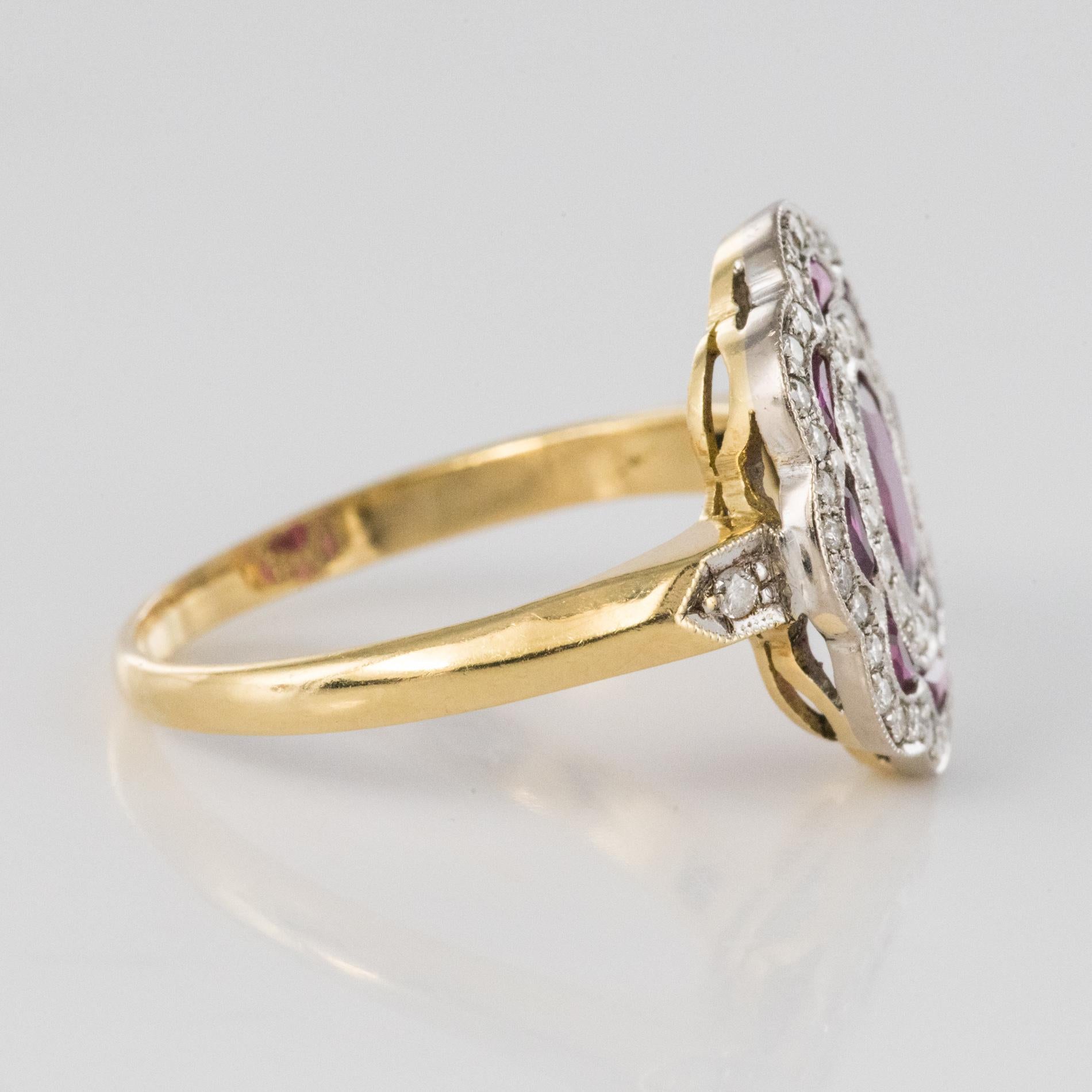 French Ruby Diamonds 18 Karat Yellow Gold Cluster Ring 5