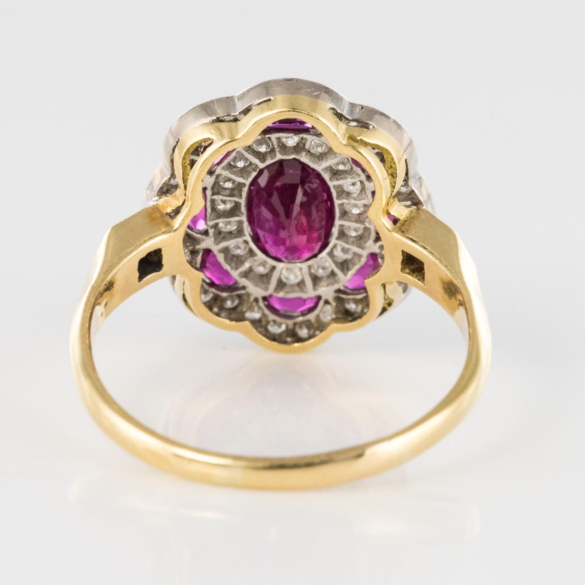 French Ruby Diamonds 18 Karat Yellow Gold Cluster Ring 8