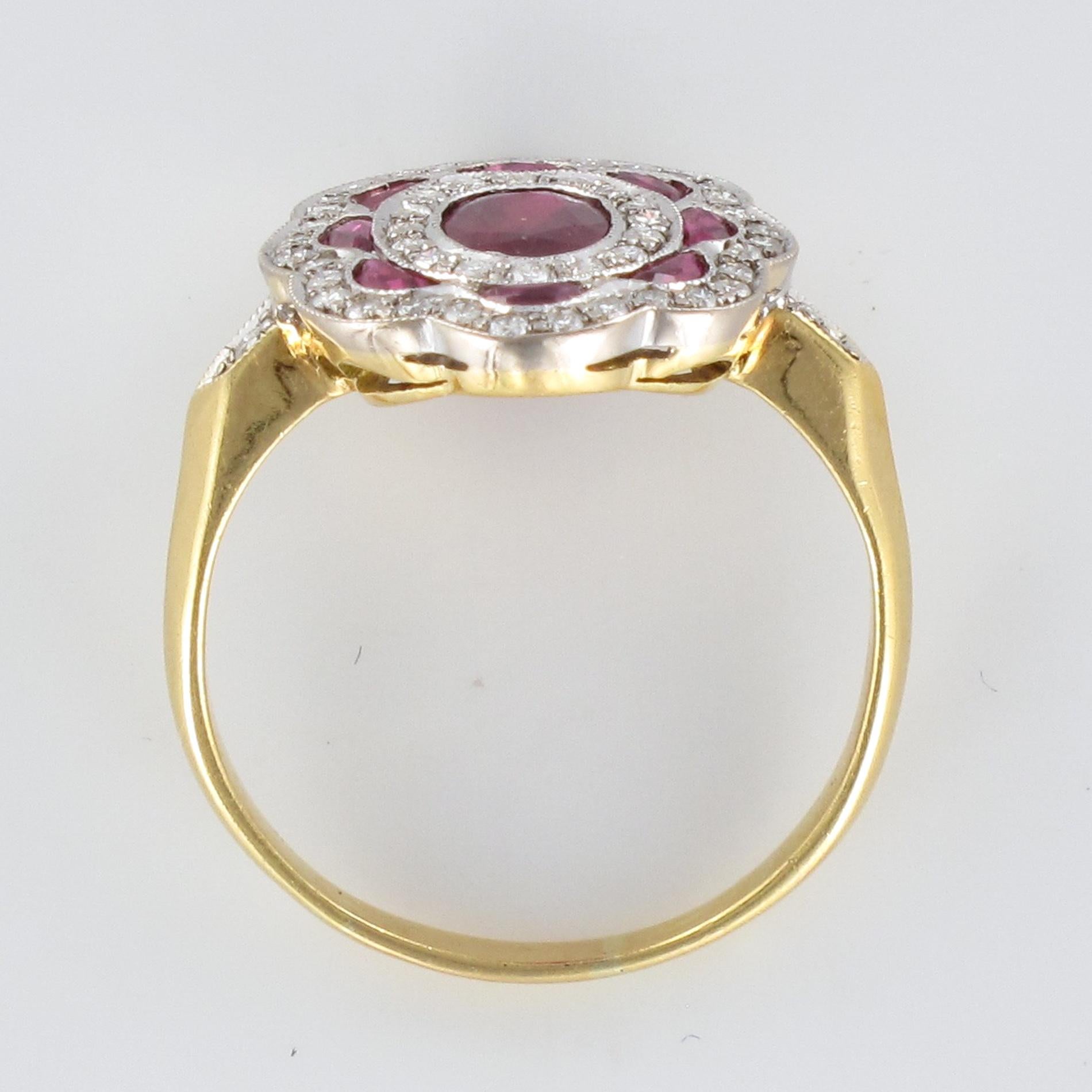 French Ruby Diamonds 18 Karat Yellow Gold Cluster Ring 4