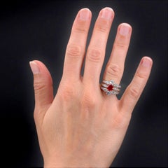 French Ruby Diamonds 18 Karat Yellow Gold Platinum 3 Band Ring