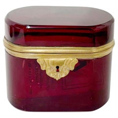 French Ruby Red Glass Box With Gilt Bronze Mounts