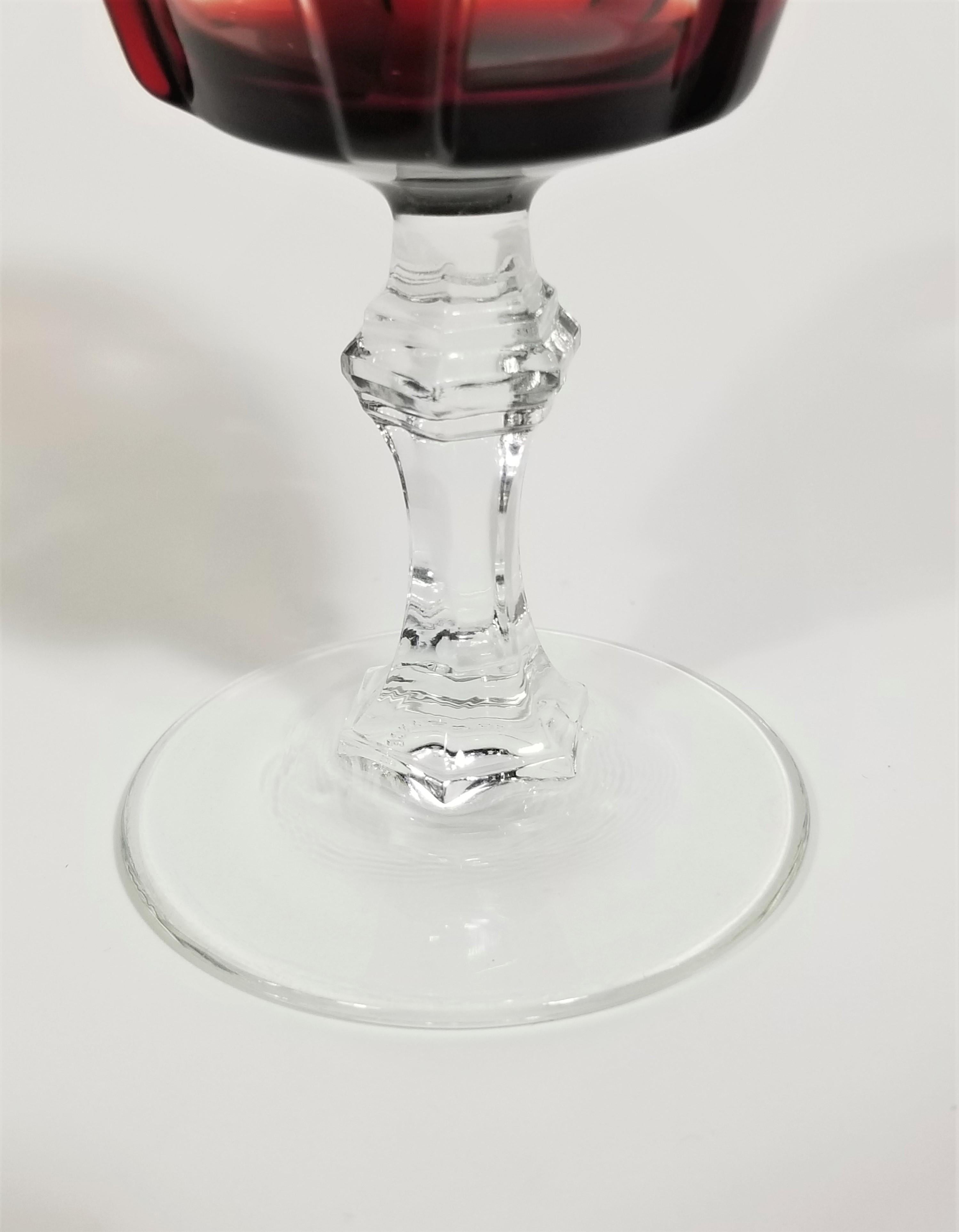 French Ruby Red Stemware Glassware Made in France Mid Century 1960s Set of 6 For Sale 3
