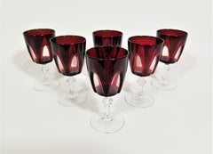 French Ruby Red Stemware Glassware Made in France Mid Century 1960s Set of 6