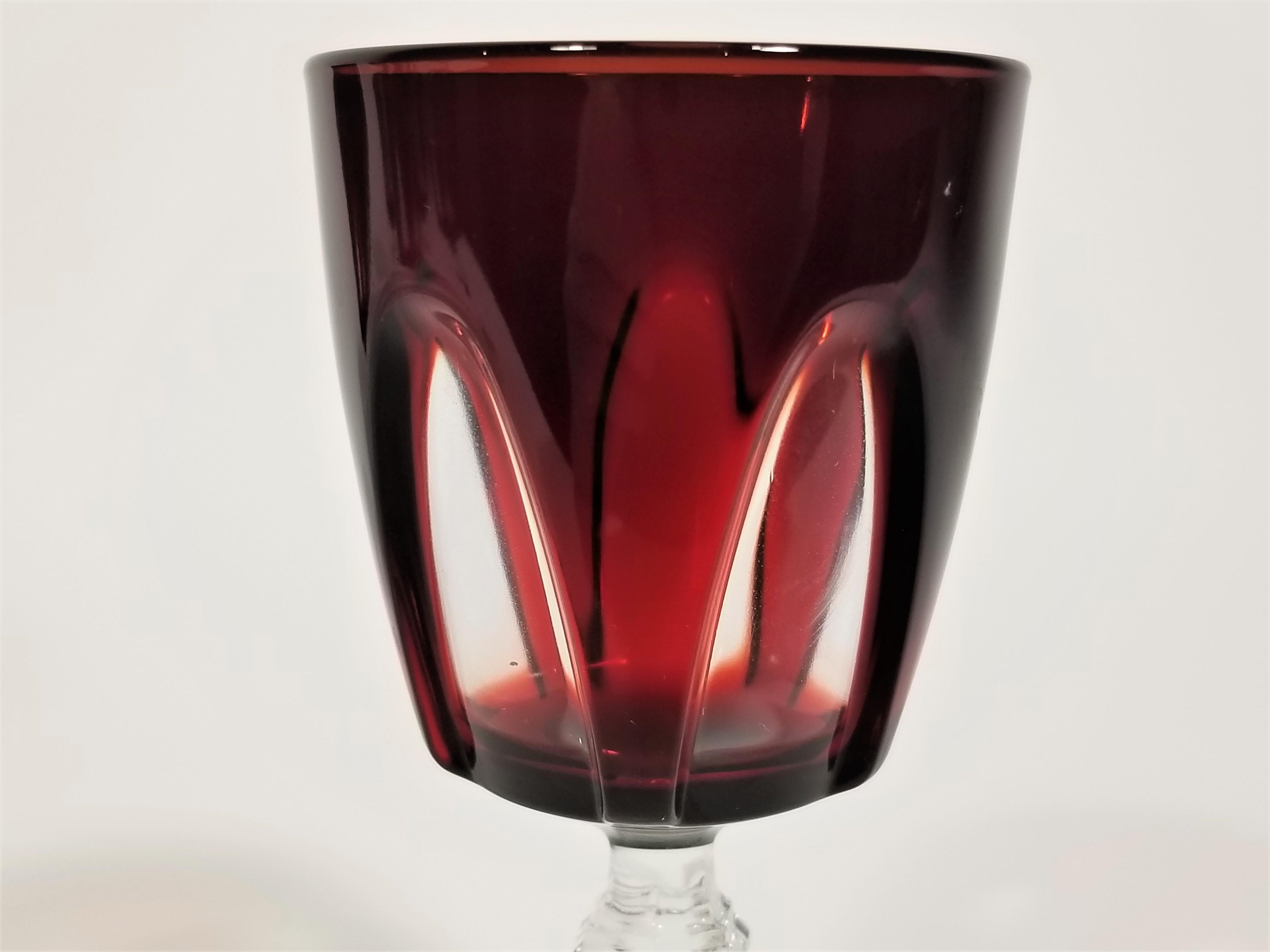 French Ruby Red Stemware Glassware Made in France Mid Century 1960s Set of 6 For Sale 2