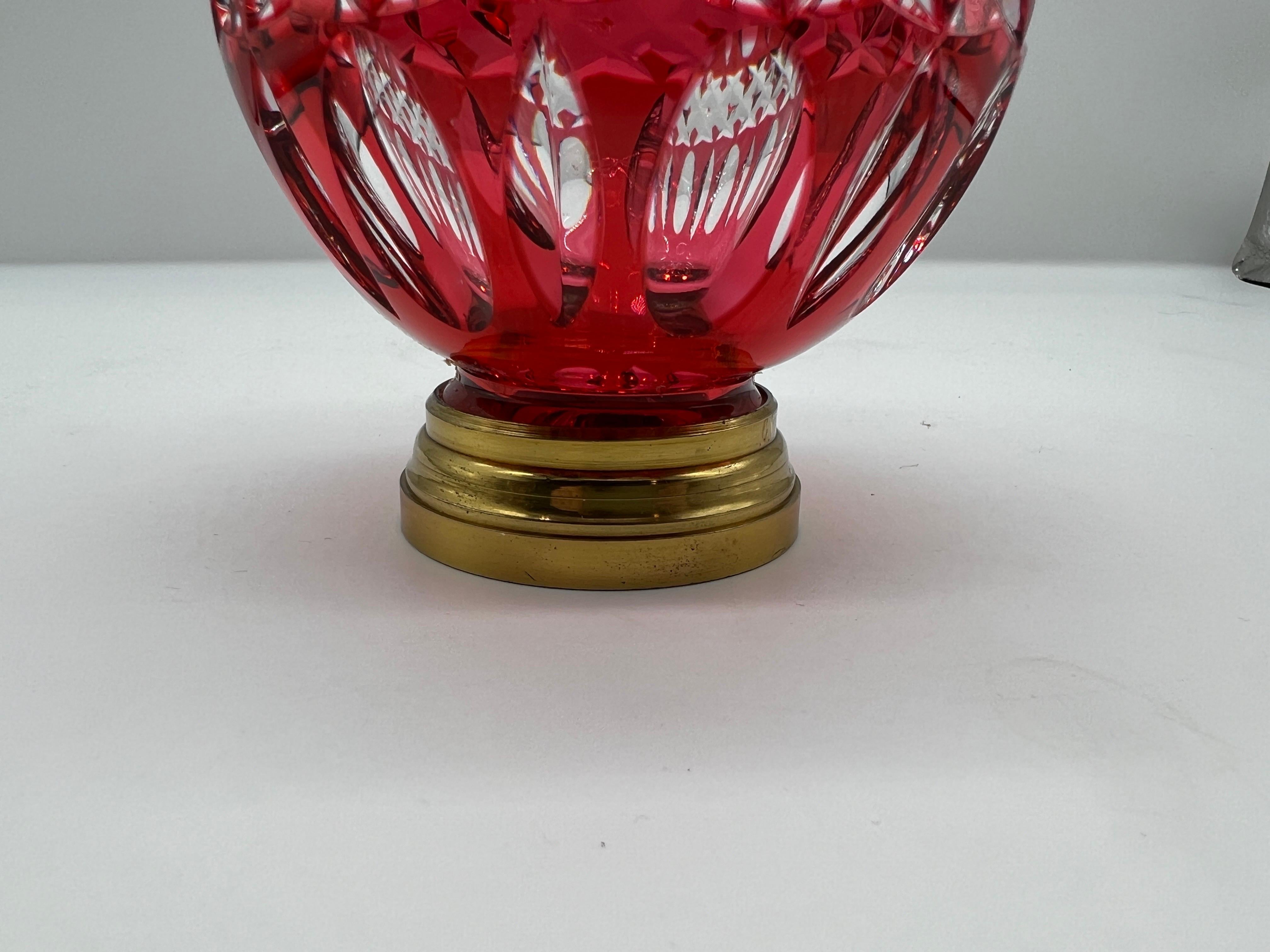 20th Century French Ruby To Clear Cut Glass Newel Post Finial 