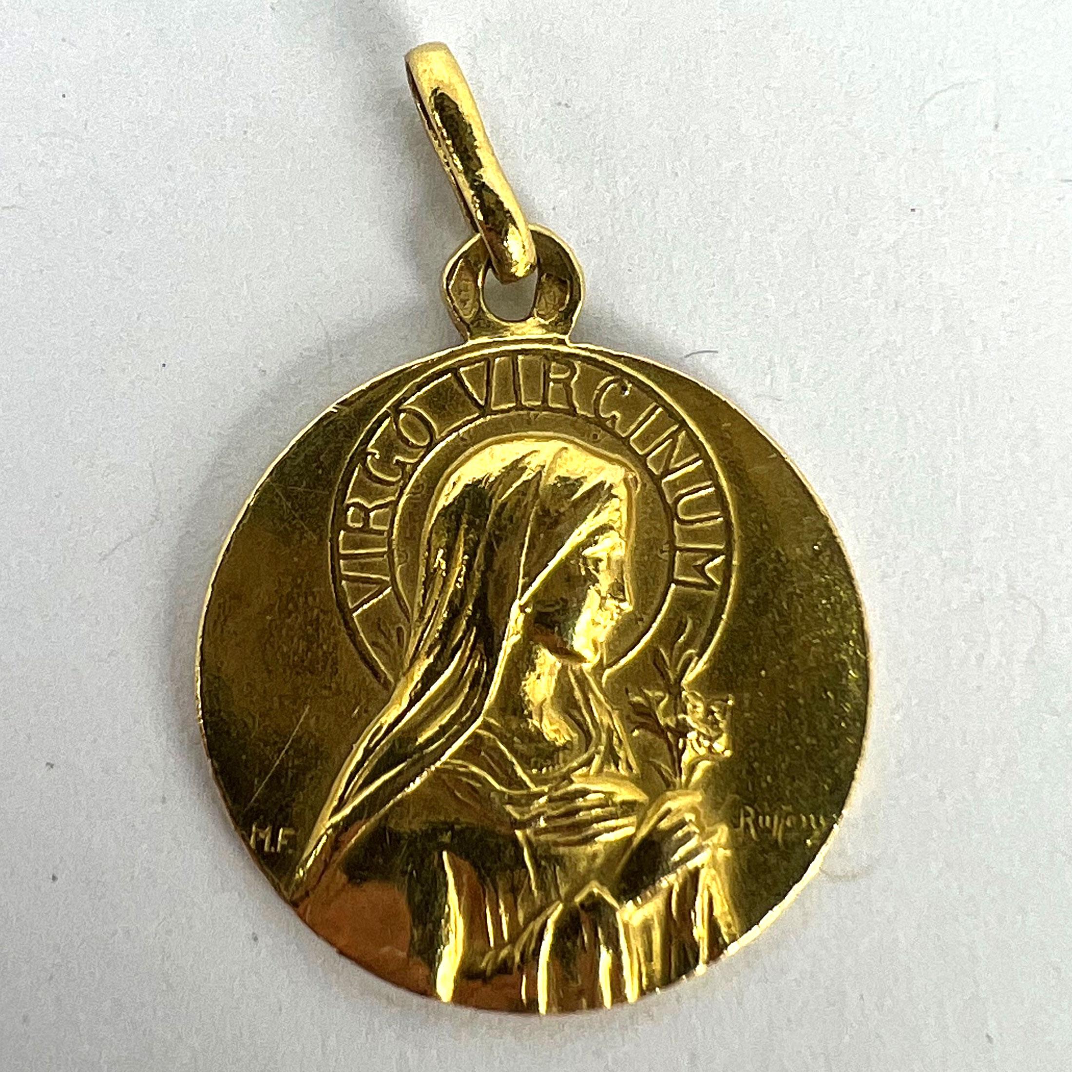 French Ruffony Virgin Mary Virgo Virginum 18K Yellow Gold Medal Pendant For Sale 8