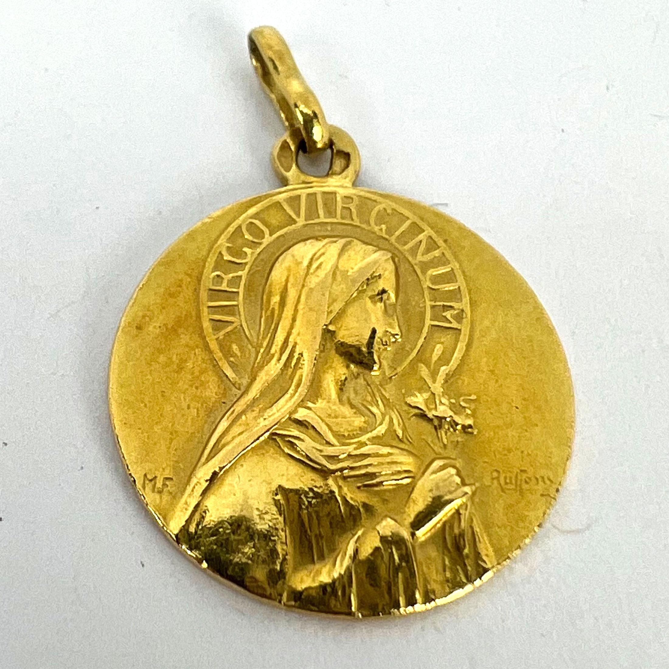 French Ruffony Virgin Mary Virgo Virginum 18K Yellow Gold Medal Pendant For Sale 9