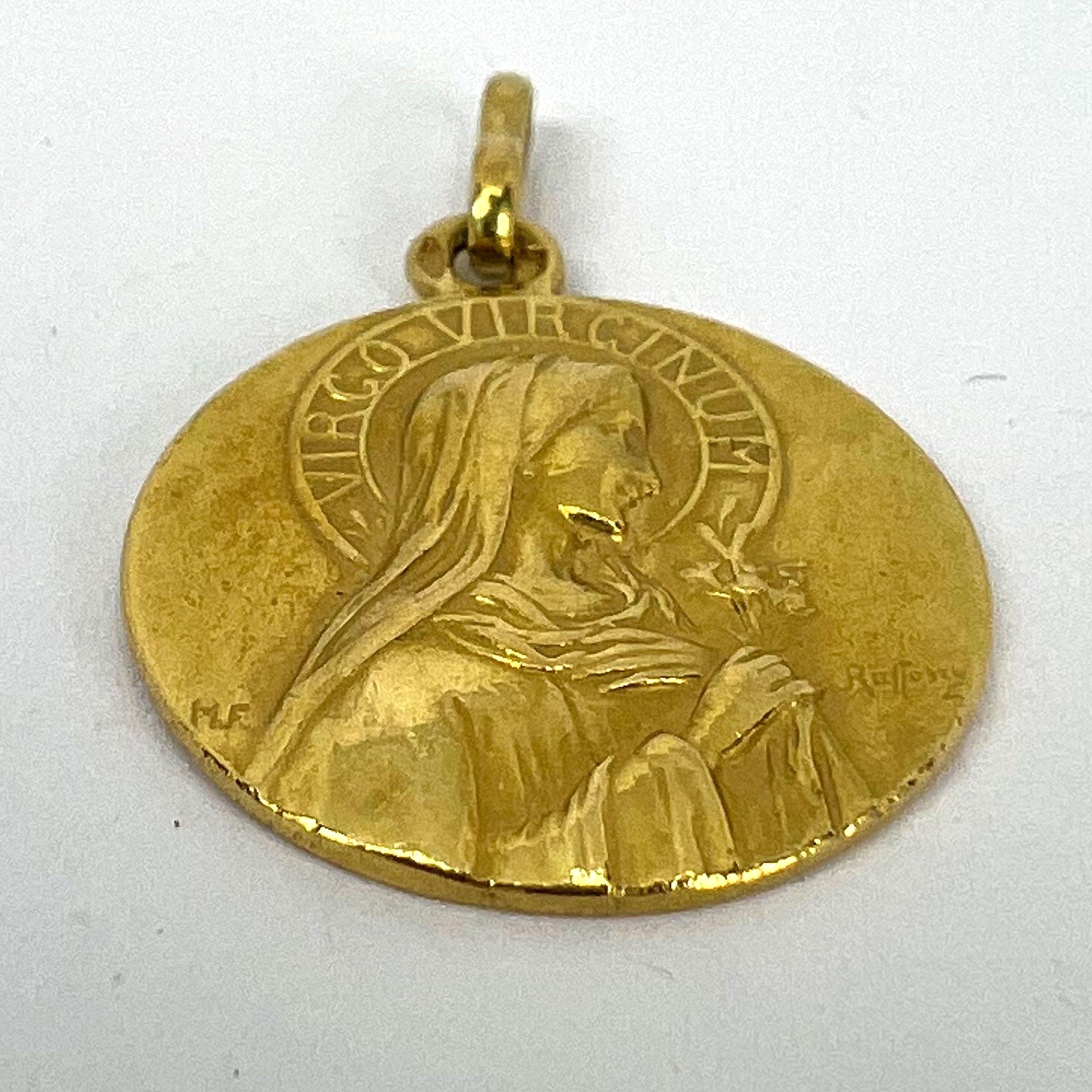 French Ruffony Virgin Mary Virgo Virginum 18K Yellow Gold Medal Pendant For Sale 10