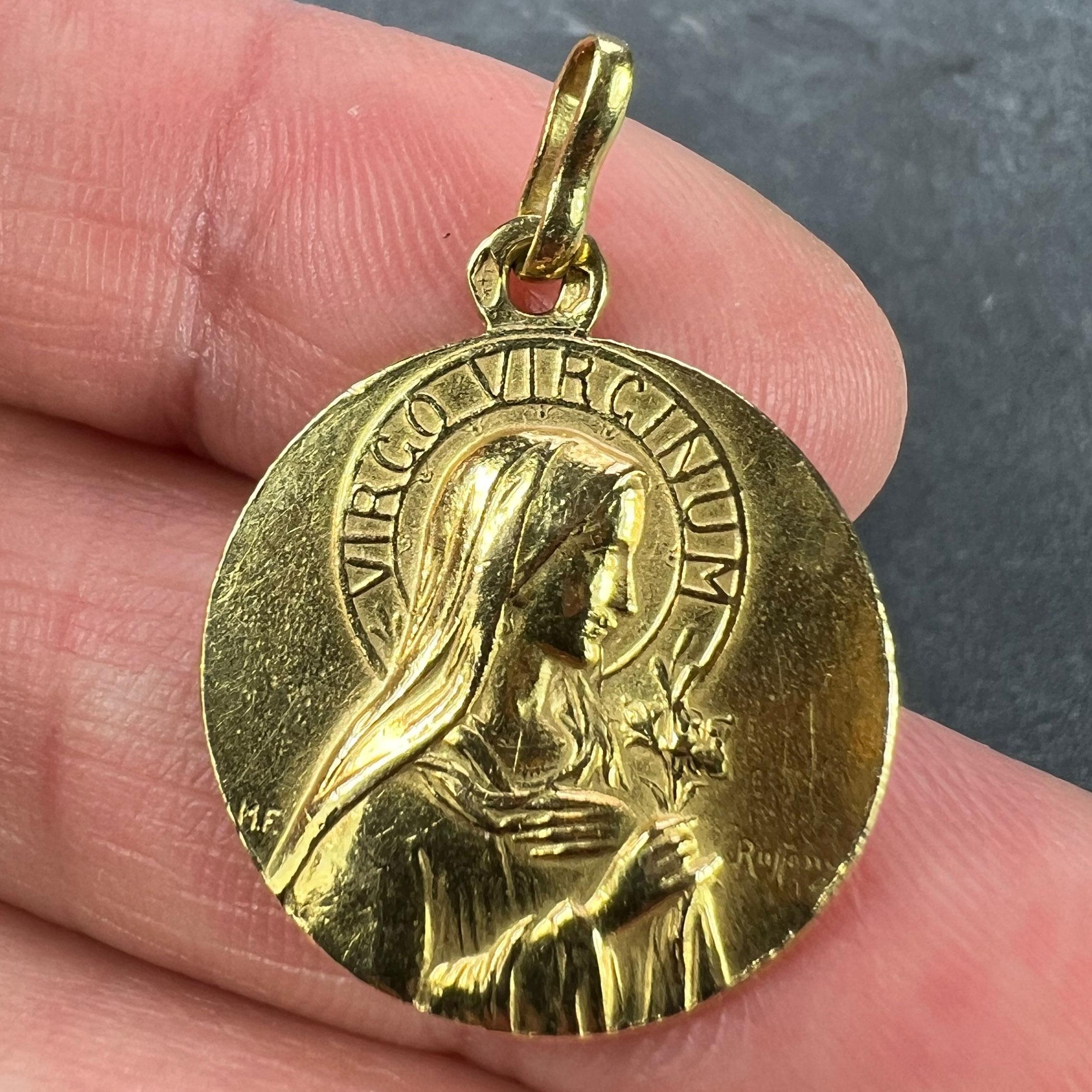 French Ruffony Virgin Mary Virgo Virginum 18K Yellow Gold Medal Pendant For Sale 1