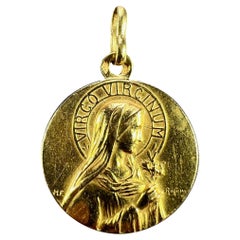 Vintage French Ruffony Virgin Mary Virgo Virginum 18K Yellow Gold Medal Pendant