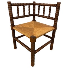 French Rush Seat Barley Twist Corner Chair