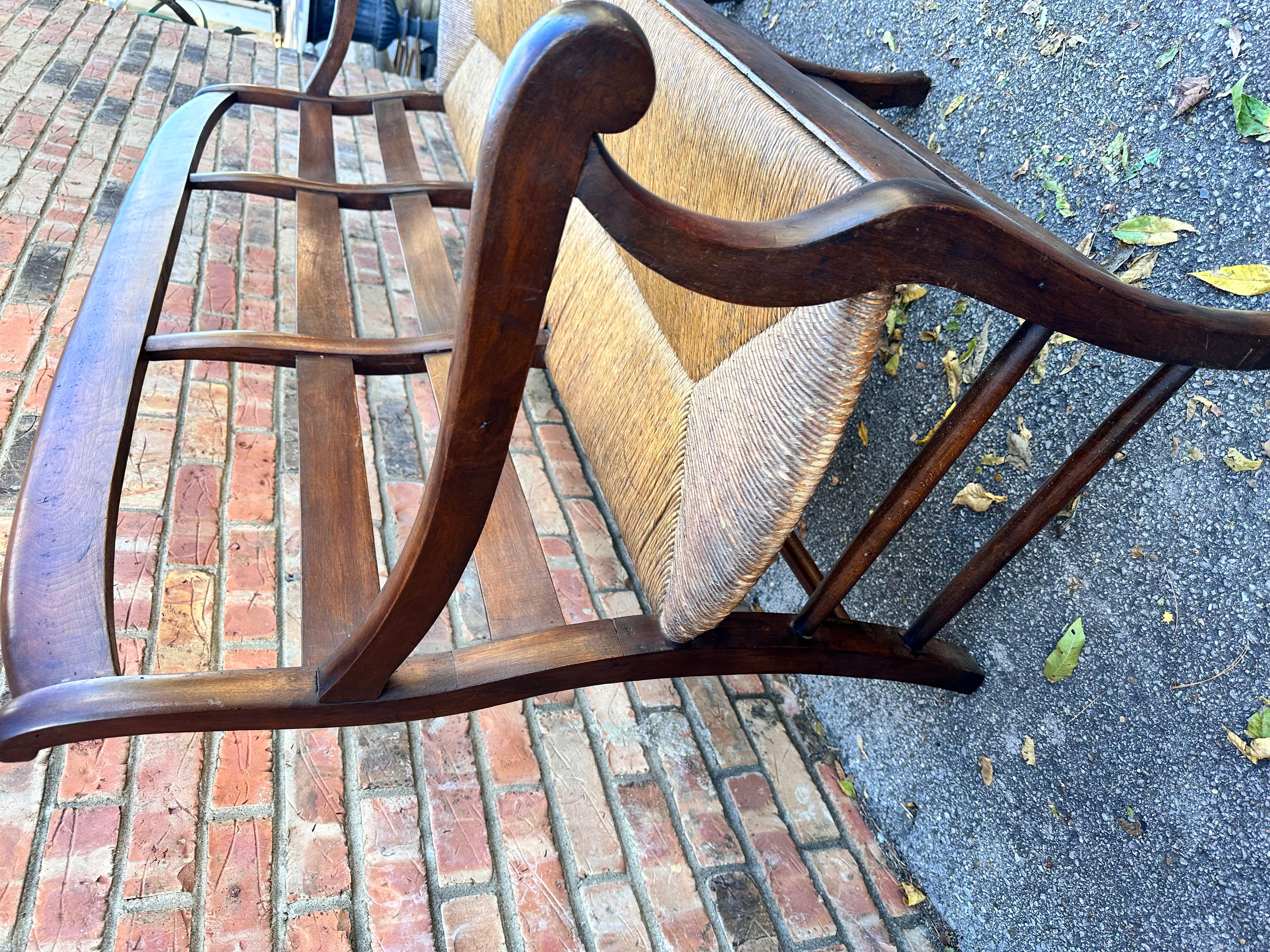 Mid-19th Century French Rush Seat Bench