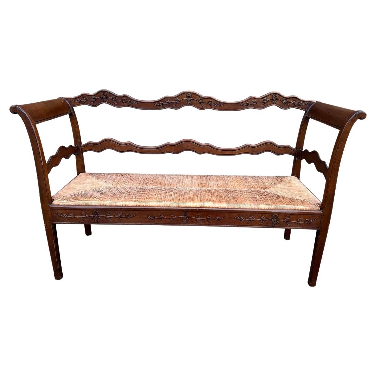 French Rush Seat Bench  For Sale