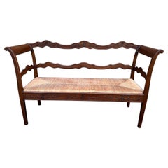 Vintage French Rush Seat Bench 