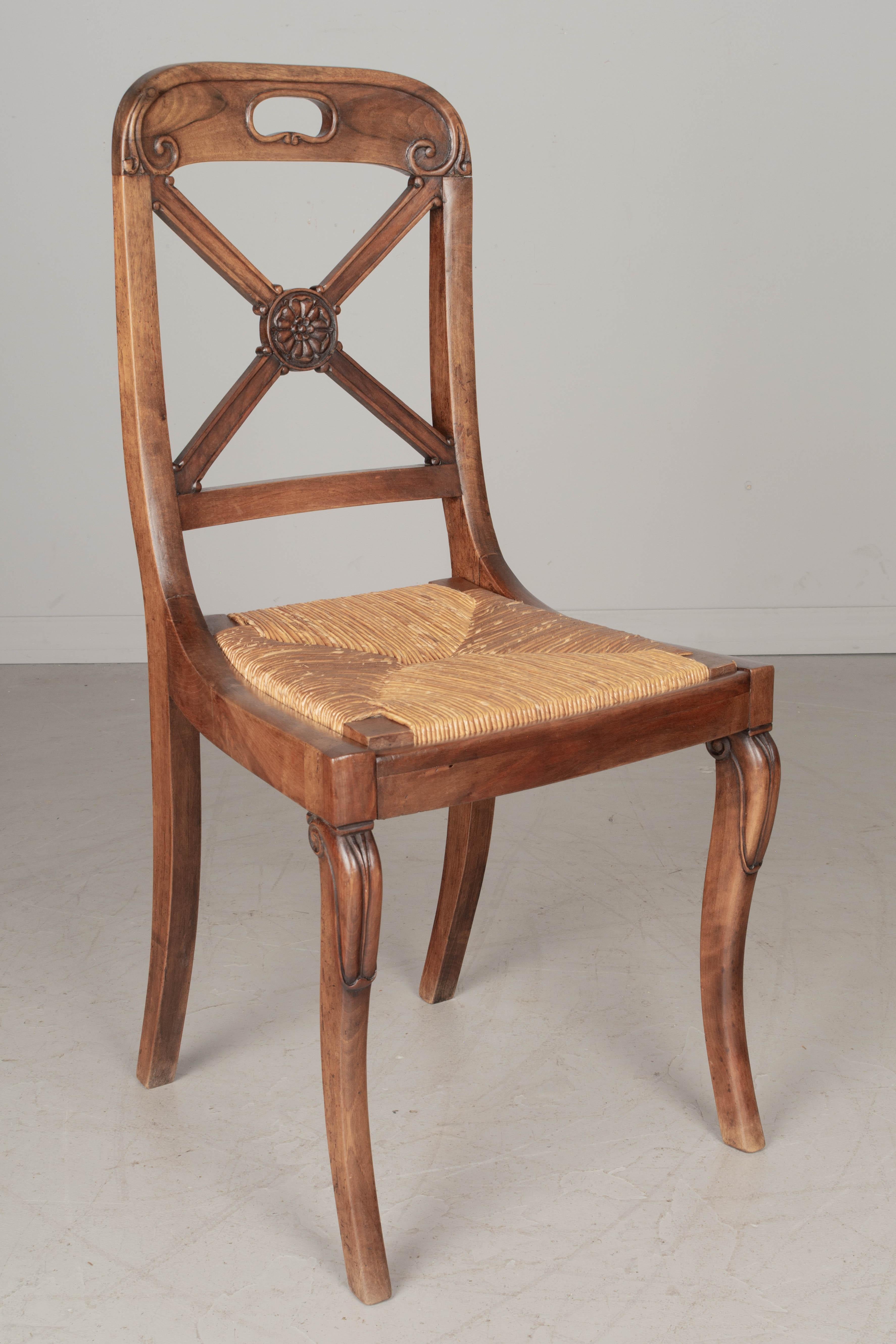 French Rush Seat Walnut Dining Chairs, Set of 10 In Good Condition In Winter Park, FL