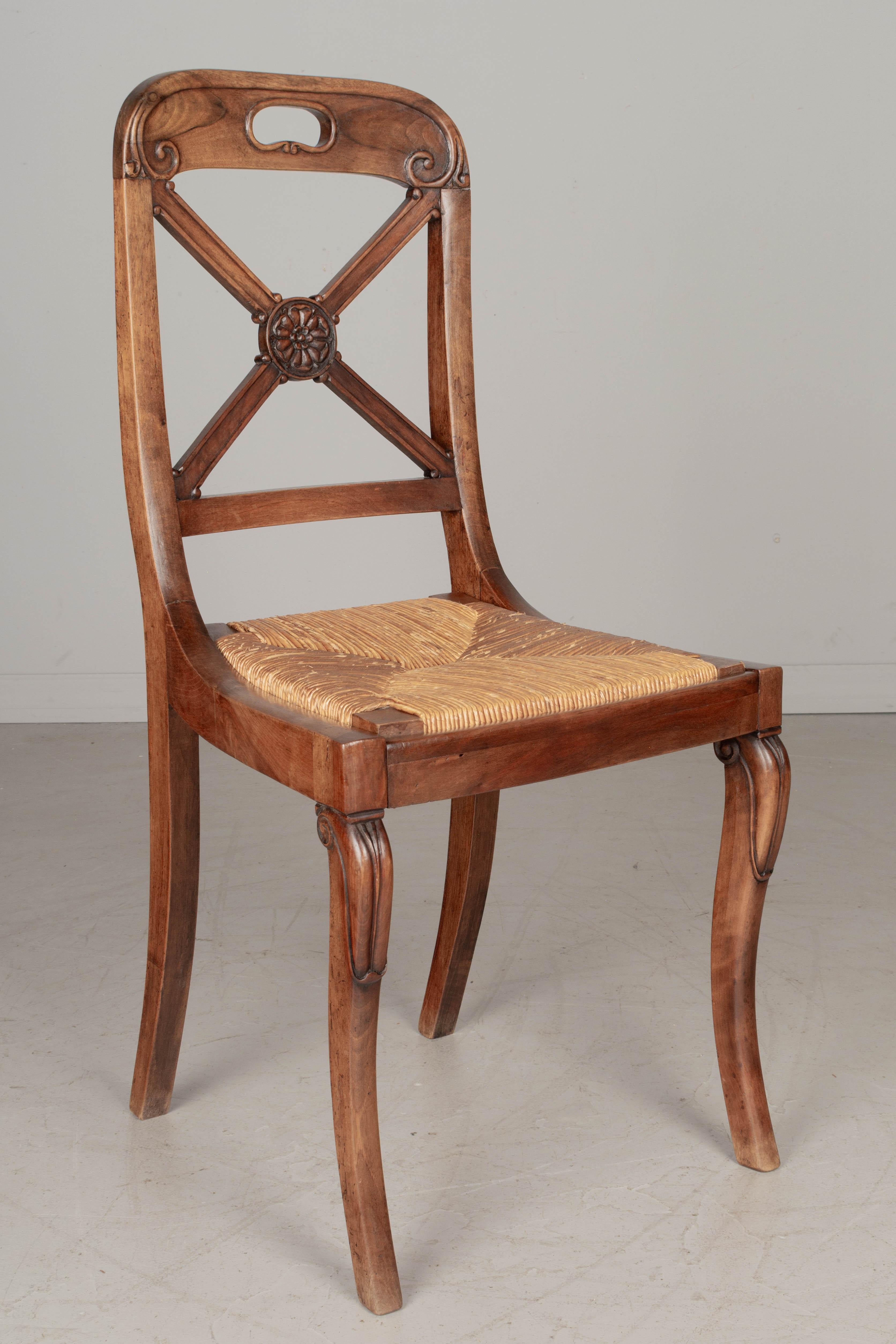 20th Century French Rush Seat Walnut Dining Chairs, Set of 10
