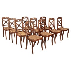 French Rush Seat Walnut Dining Chairs, Set of 10 French Rush Seat Walnut Dining Chairs, Set of 10