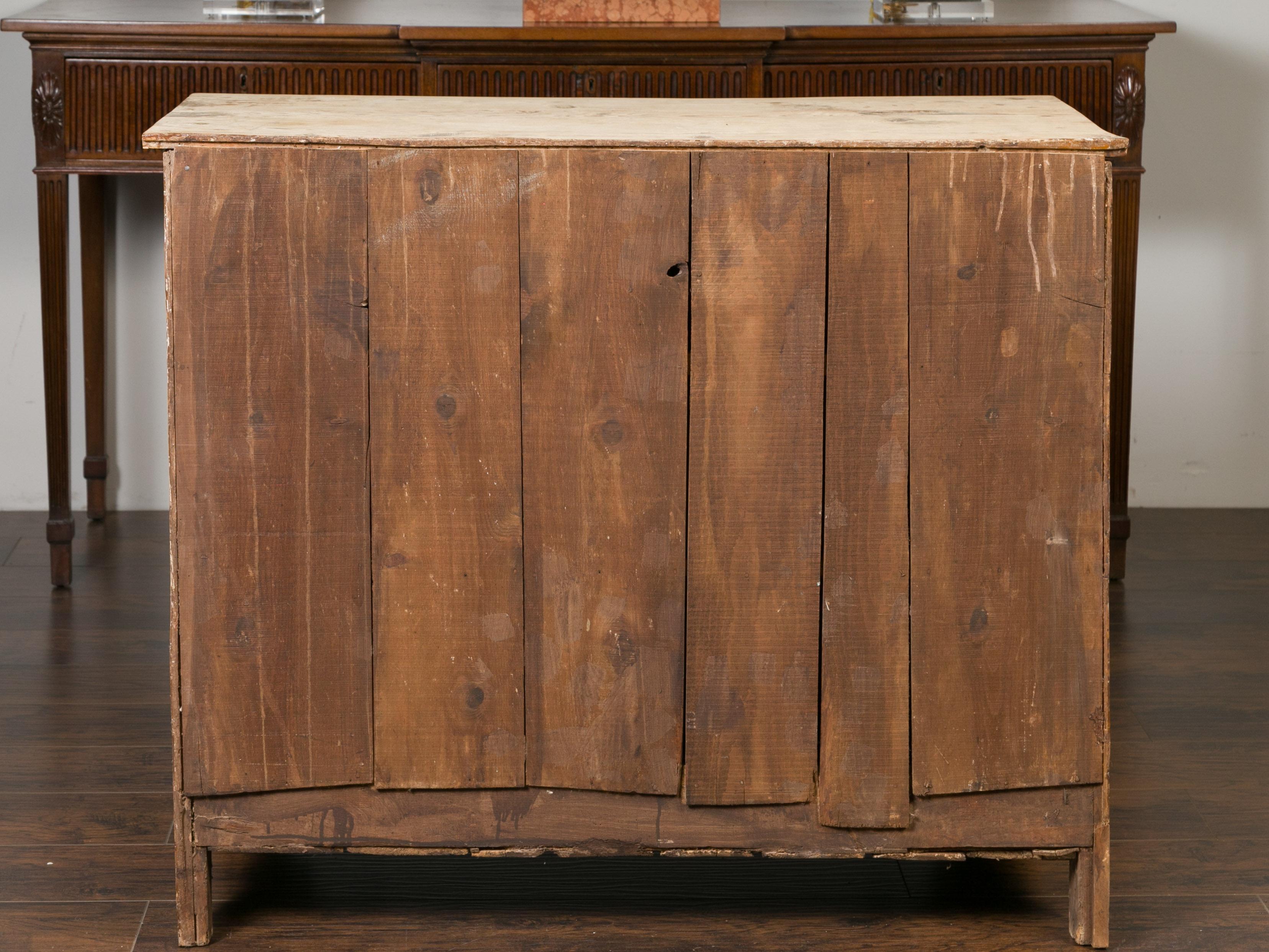 French Rustic 1880s Bleached Pine Three-Drawer Commode with Carved Spandrels For Sale 14