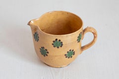 French Rustic 19th Century Peach Glazed Pitcher with Green and Chocolate Décor