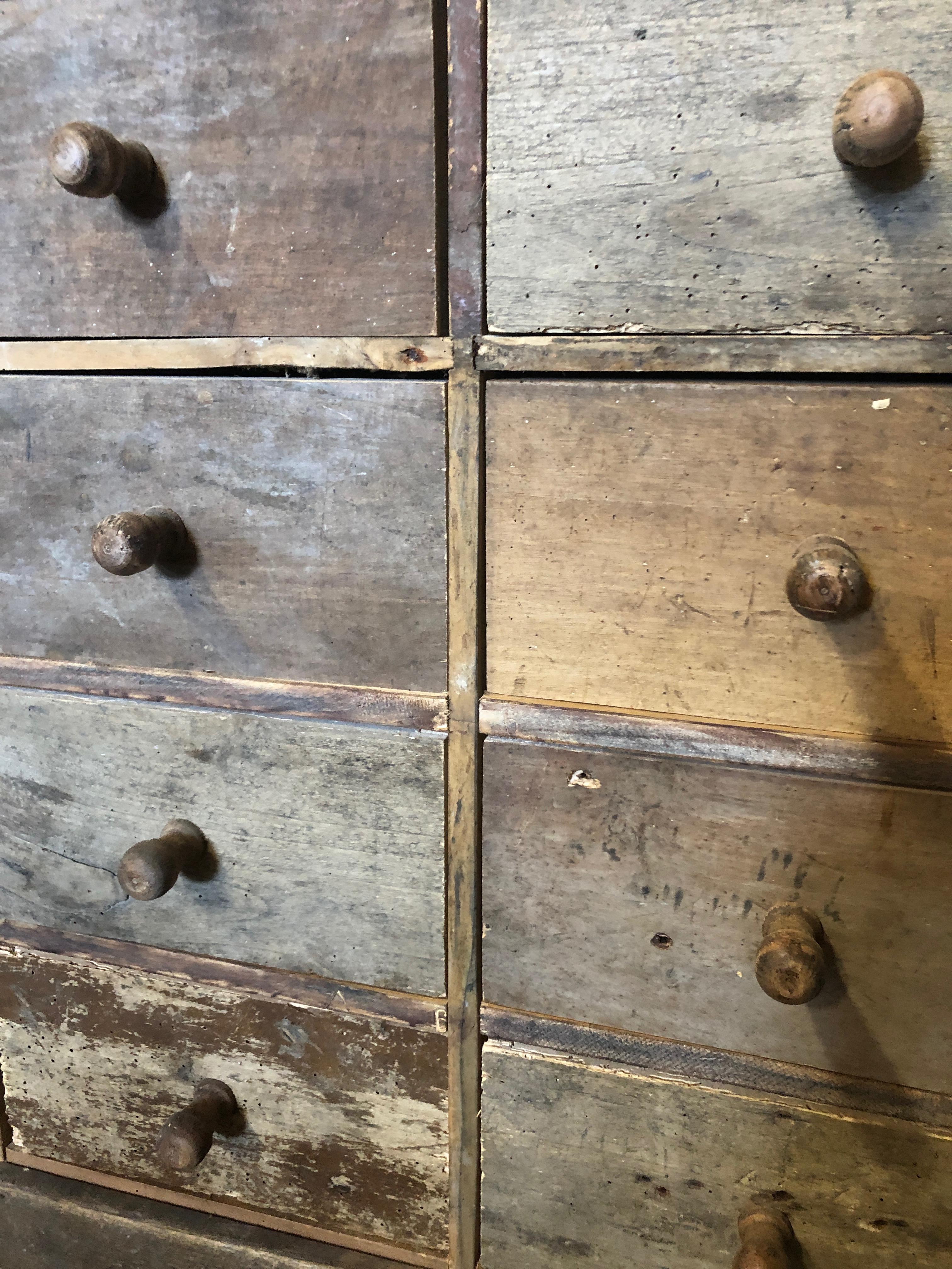 French Antique Rustic 24 Drawer and Multiple Cubbie Cabinet 1