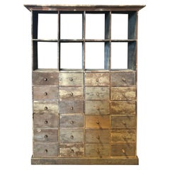French Rustic 24-Drawer and Multiple Cubbie Cabinet