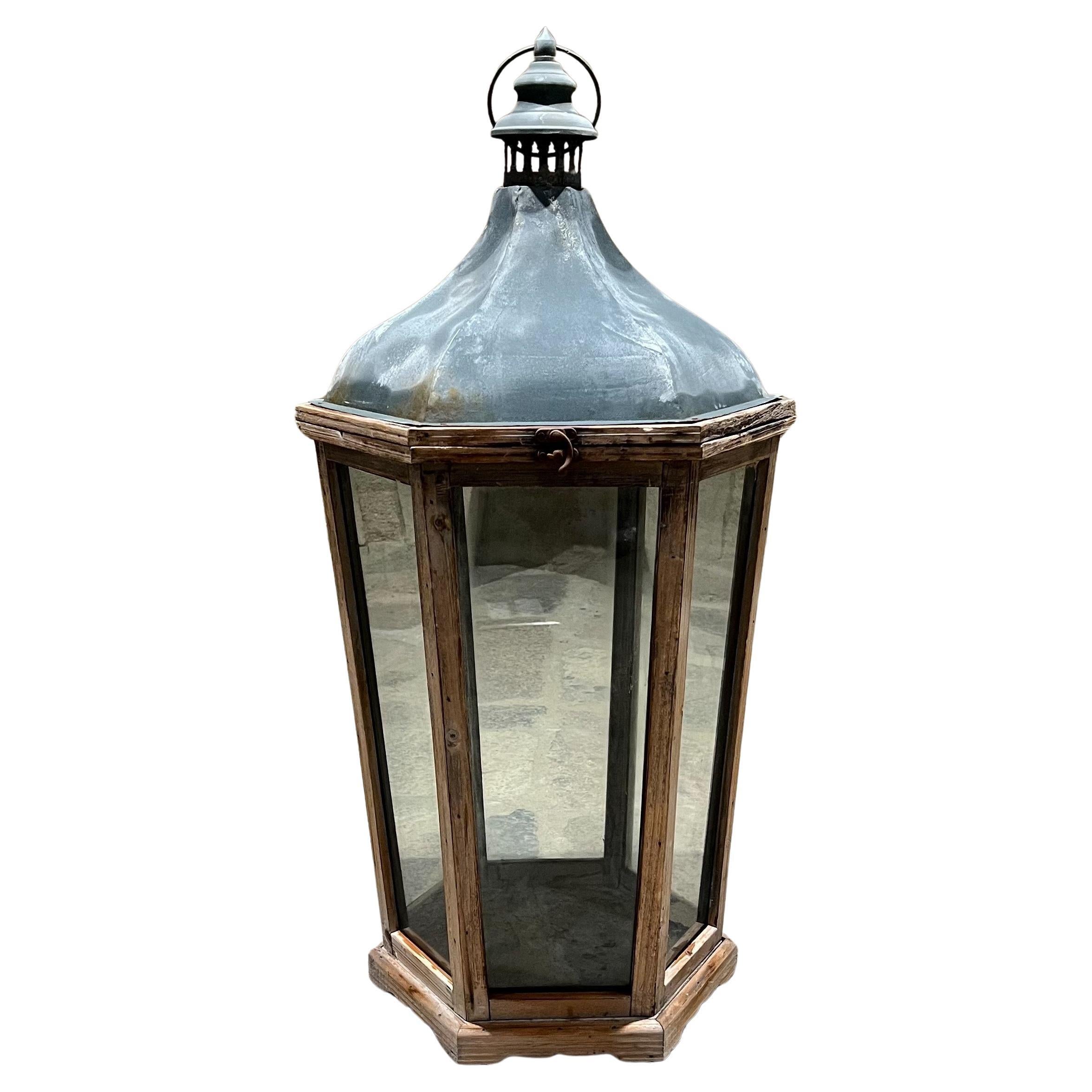 French Rustic Antique Wood Candle Lantern