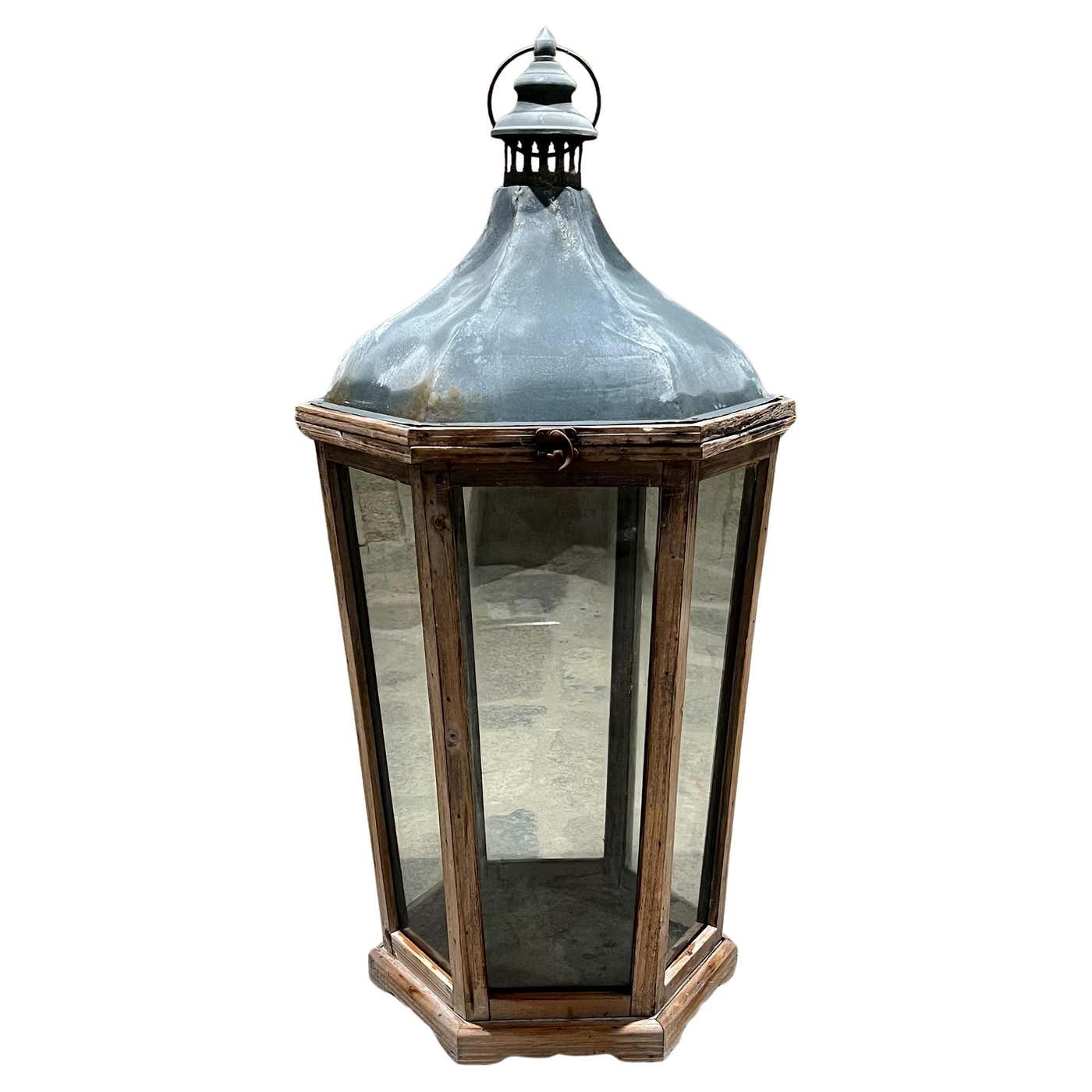 French Rustic Antique Wood Candle Lantern For Sale at 1stDibs