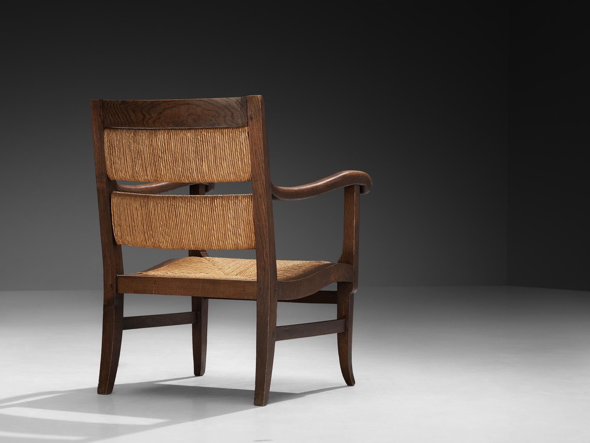 Sillón rústico francés de junco y madera Años 50 Francés en venta
