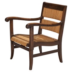French Rustic Armchair in Rush and Wood 1950s