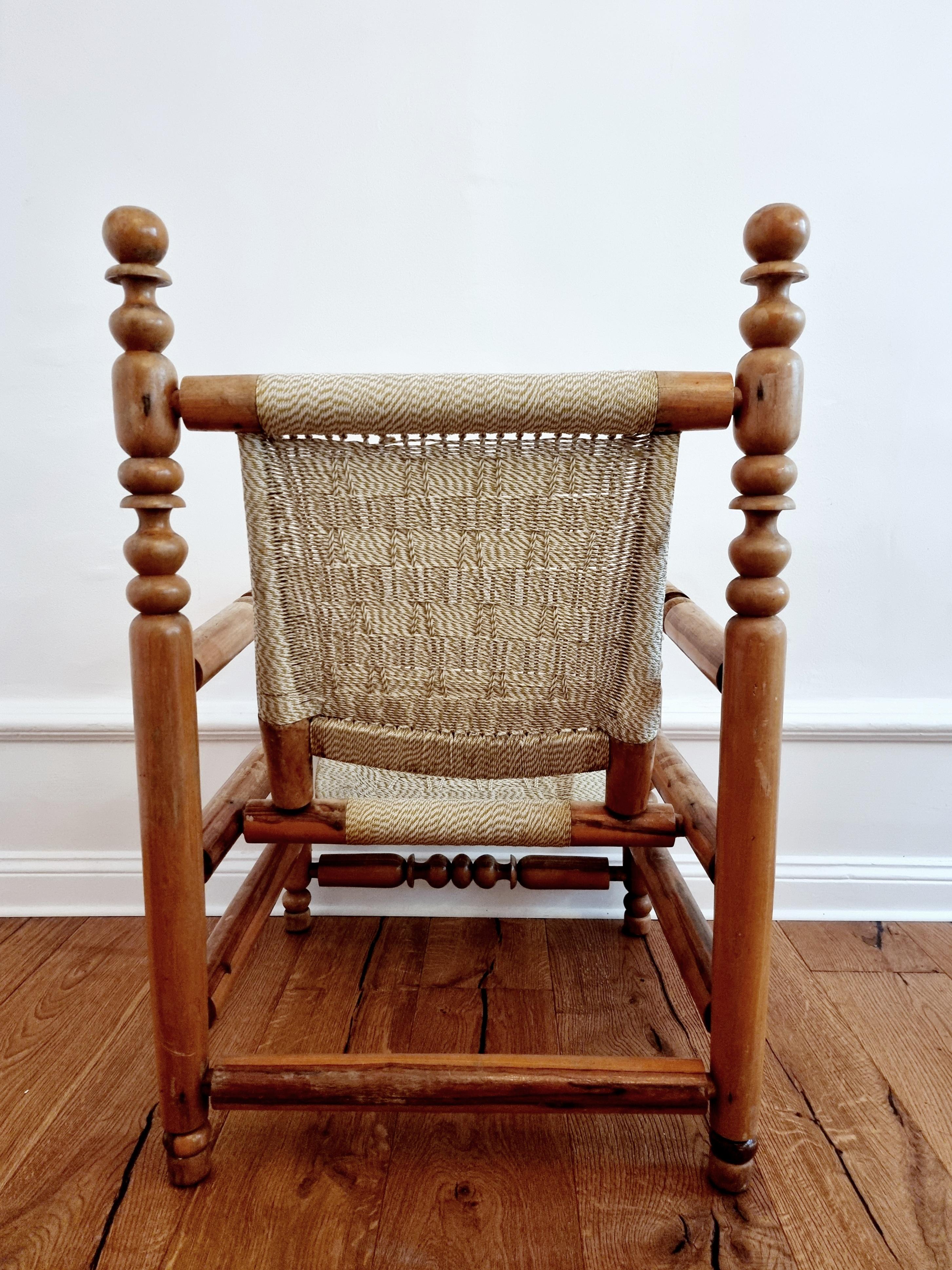 Cord French rustic armchair in the manner of Dudouyt / Audoux & Minet / Perriand