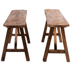 French Rustic Bench with Saw Horse Base