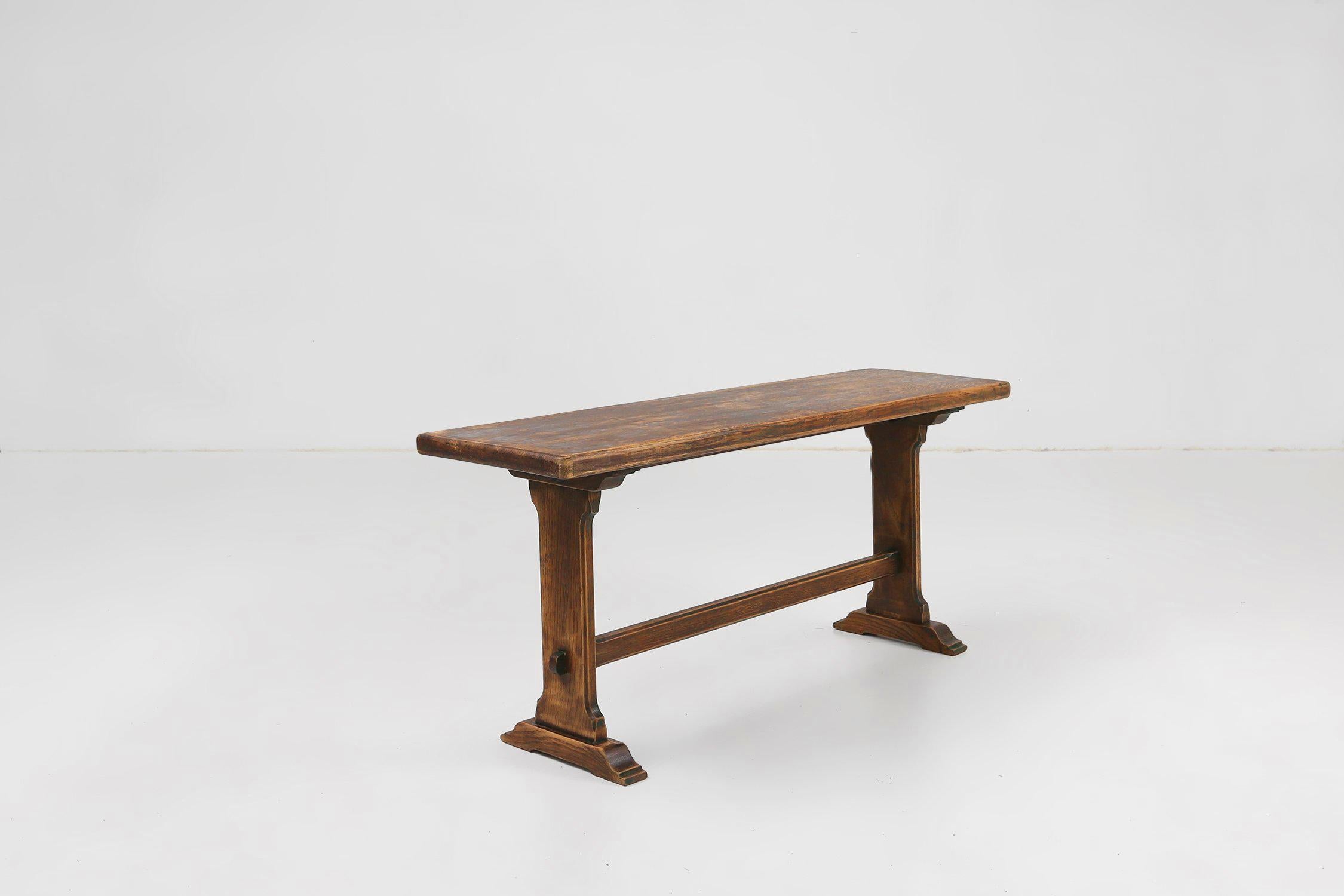 French rustic brown lacquered Wooden Bench, 1900s 4