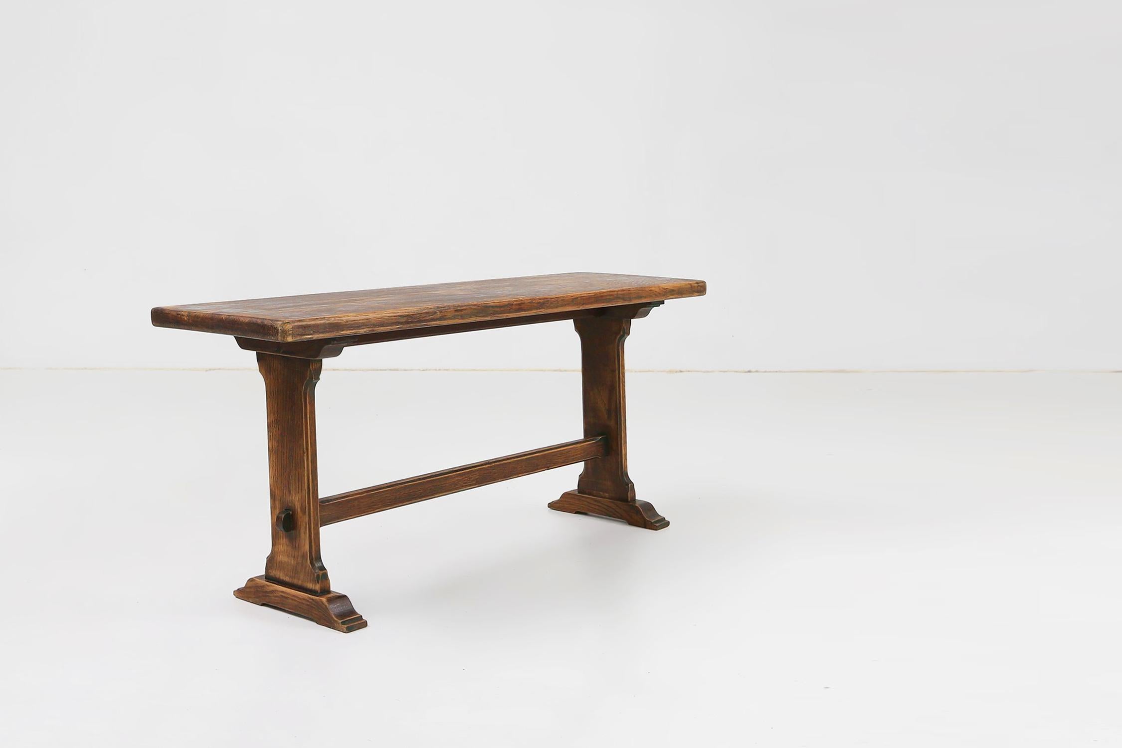 French rustic brown lacquered Wooden Bench, 1900s 5