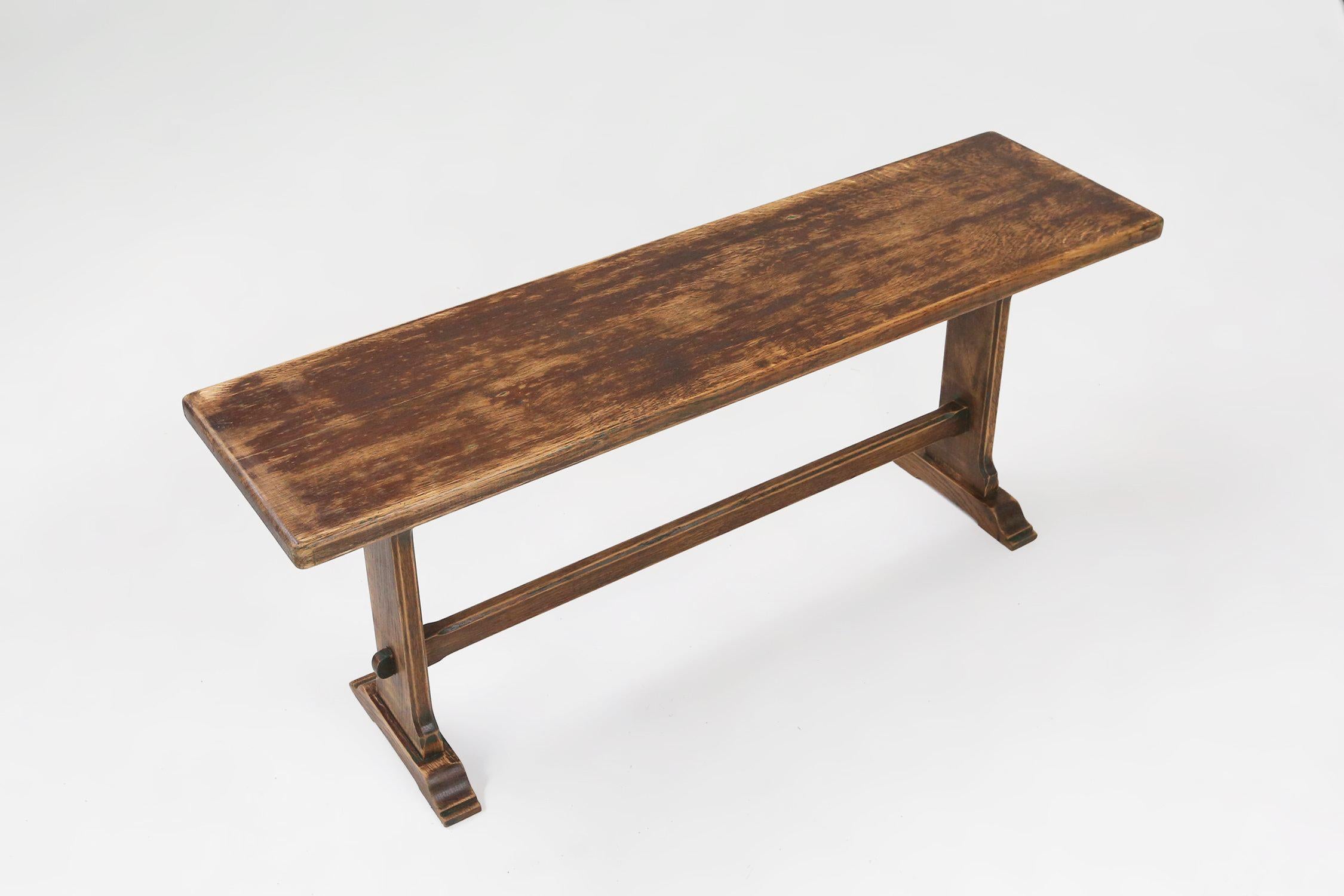 Rustic French rustic brown lacquered Wooden Bench, 1900s