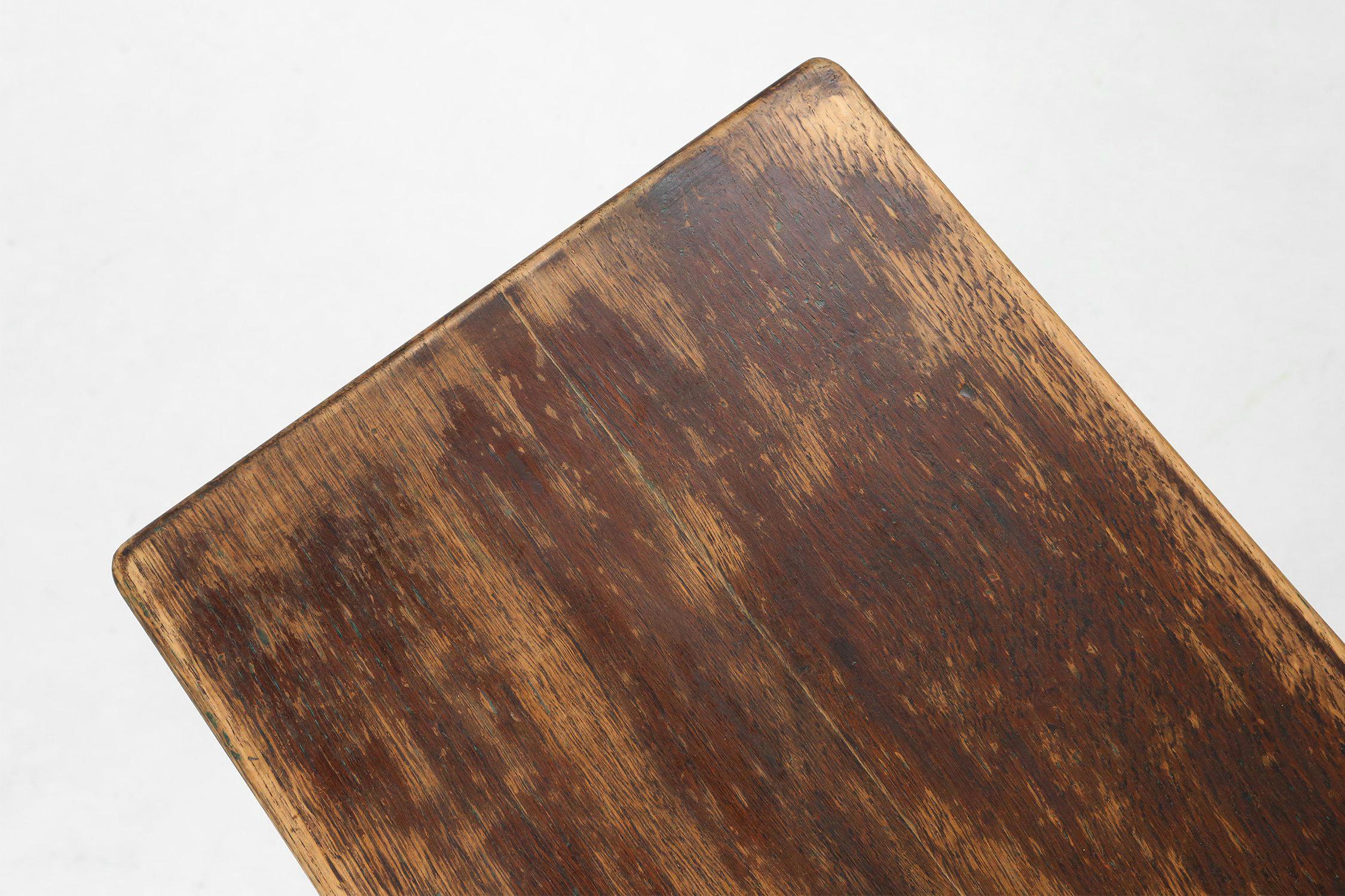 Lacquered French rustic brown lacquered Wooden Bench, 1900s