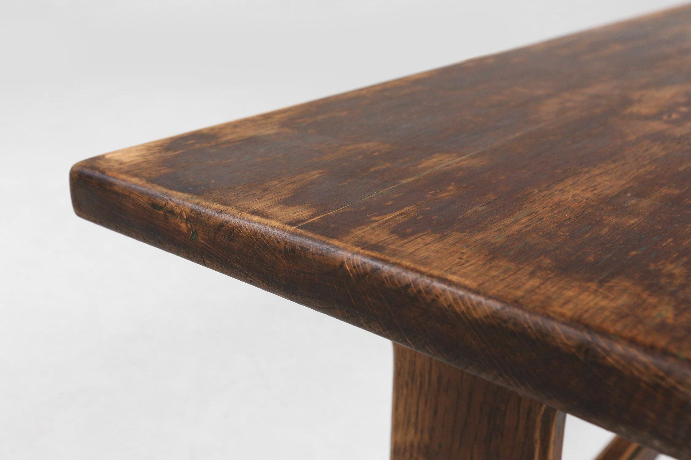 19th Century French rustic brown lacquered Wooden Bench, 1900s