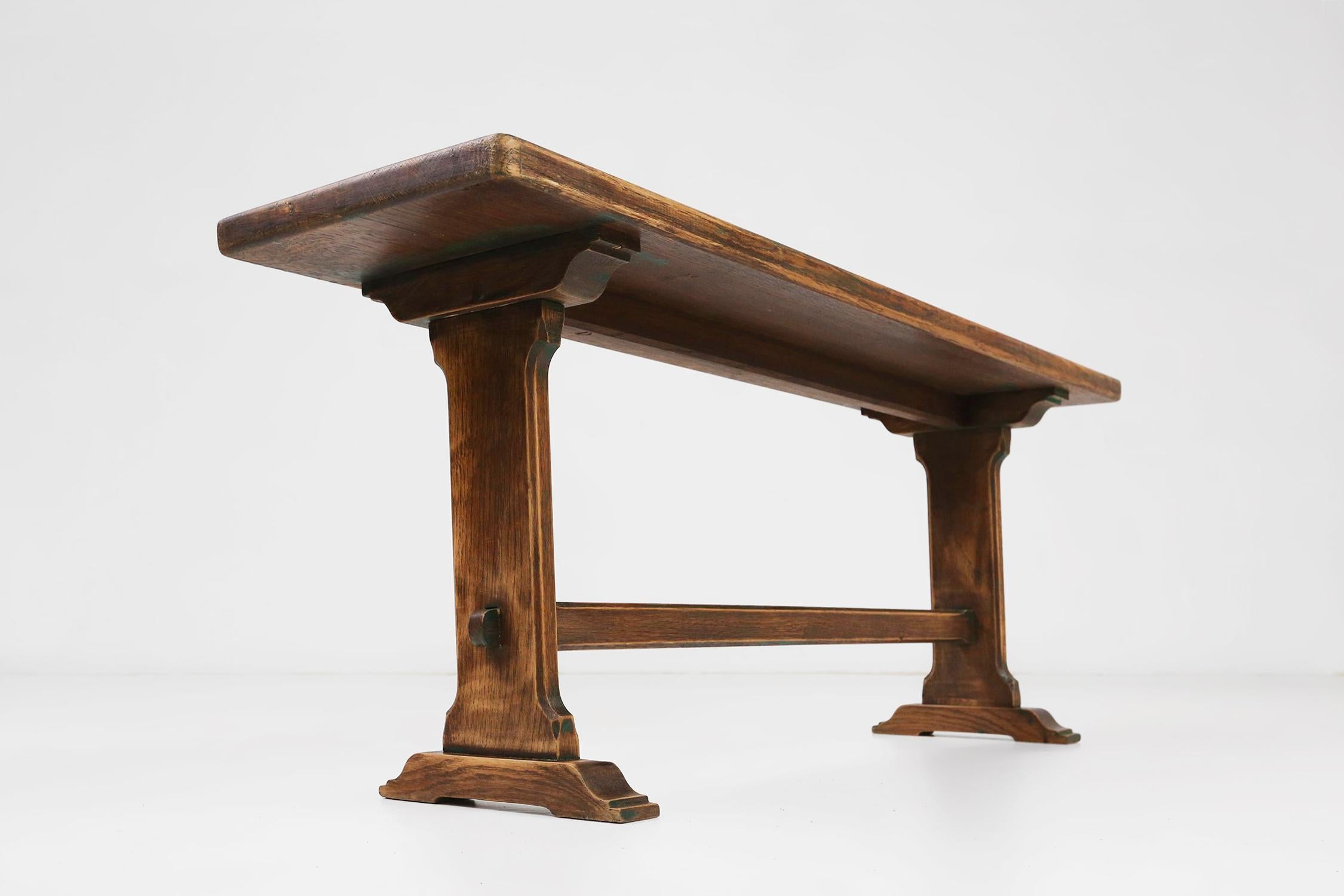 French rustic brown lacquered Wooden Bench, 1900s 1