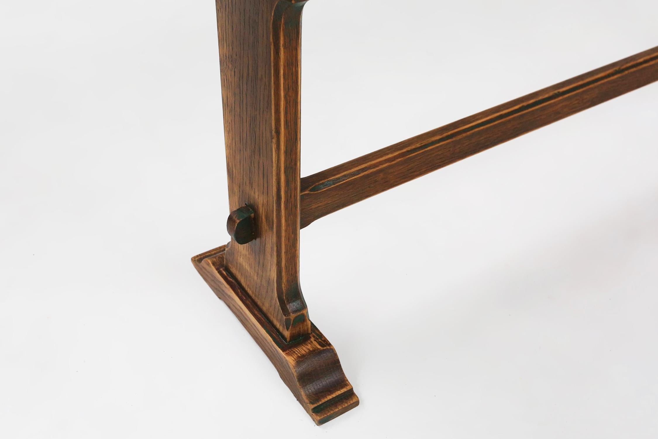 French rustic brown lacquered Wooden Bench, 1900s 3