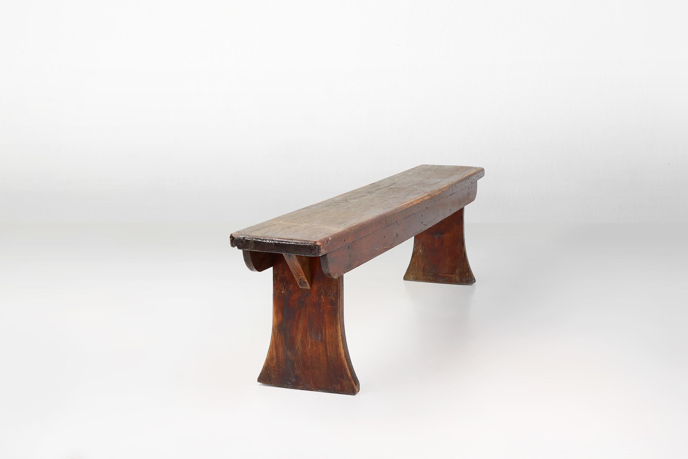 French Rustic brown oak wooden bench, ca. 1900 For Sale 4