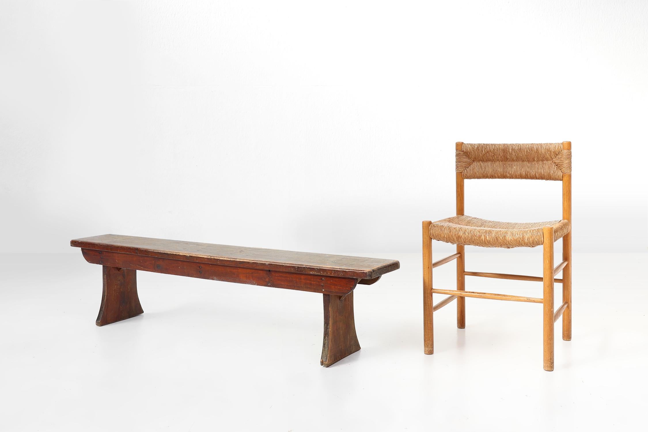 French Rustic brown oak wooden bench, ca. 1900 For Sale 5
