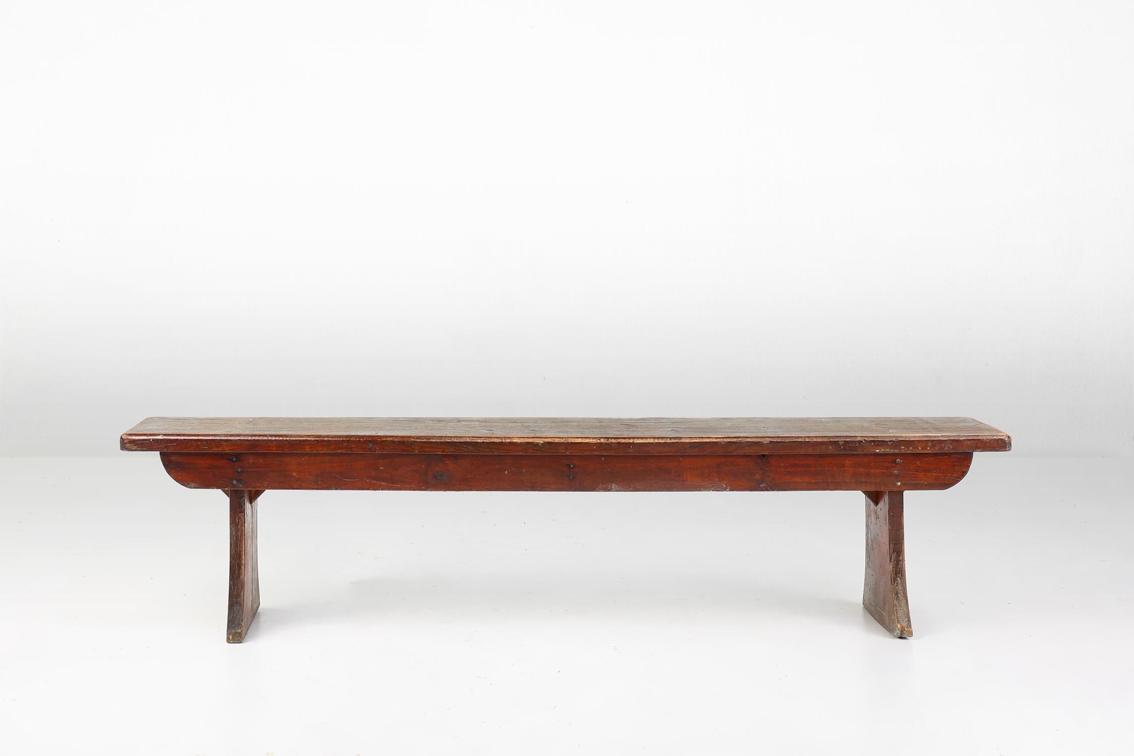 Hand-Crafted French Rustic brown oak wooden bench, ca. 1900 For Sale