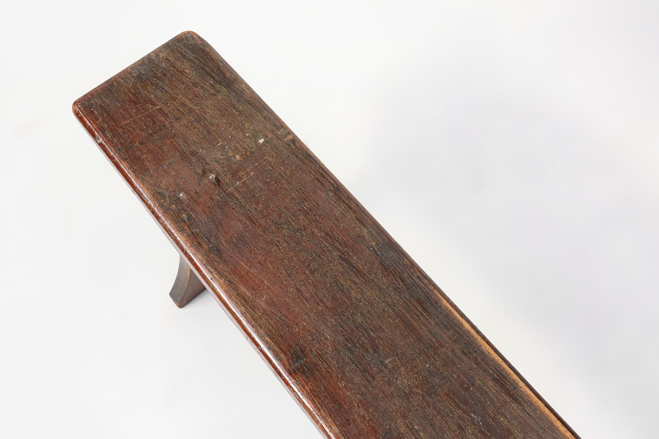 Oak French Rustic brown oak wooden bench, ca. 1900 For Sale