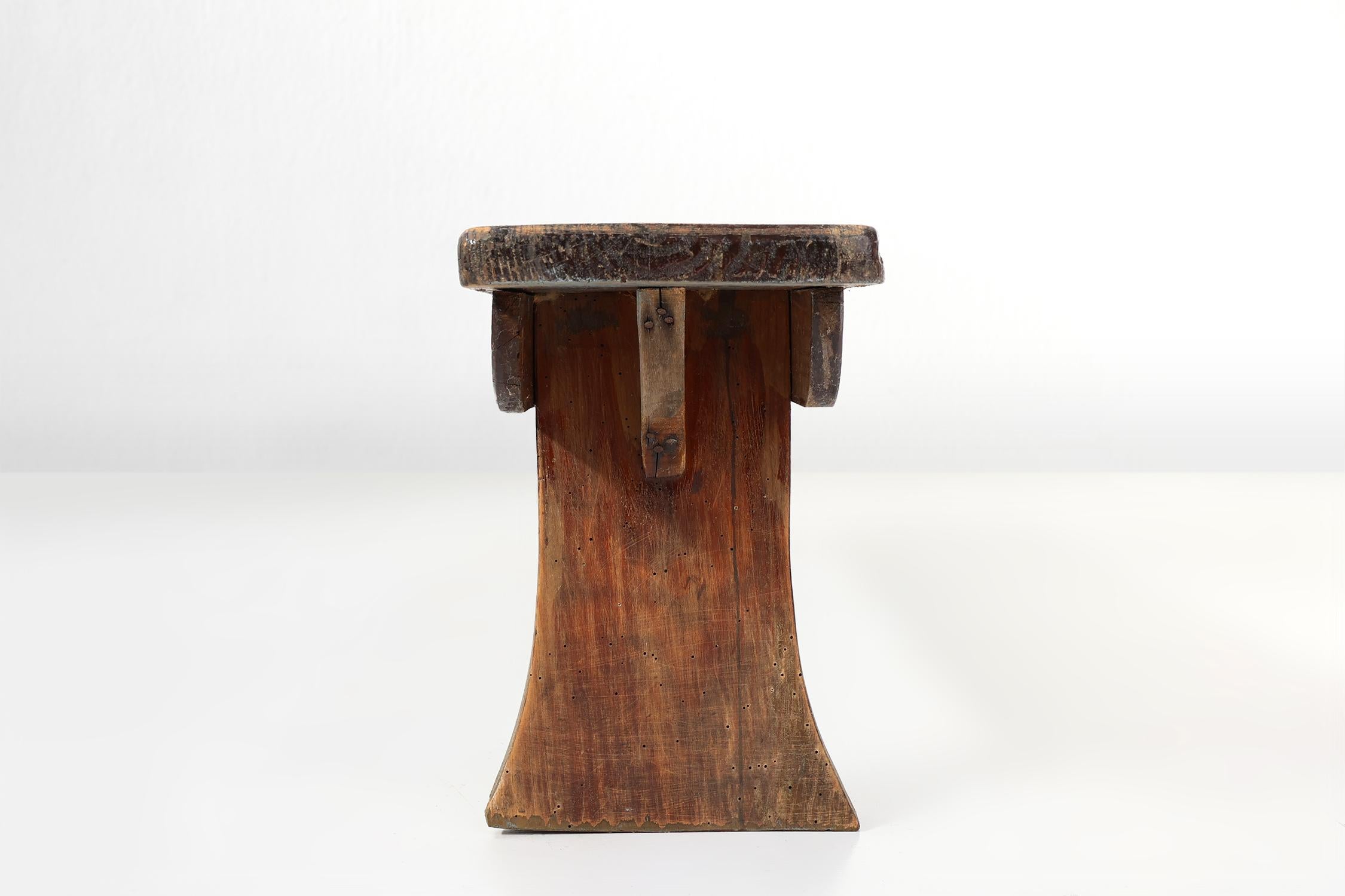 French Rustic brown oak wooden bench, ca. 1900 For Sale 2