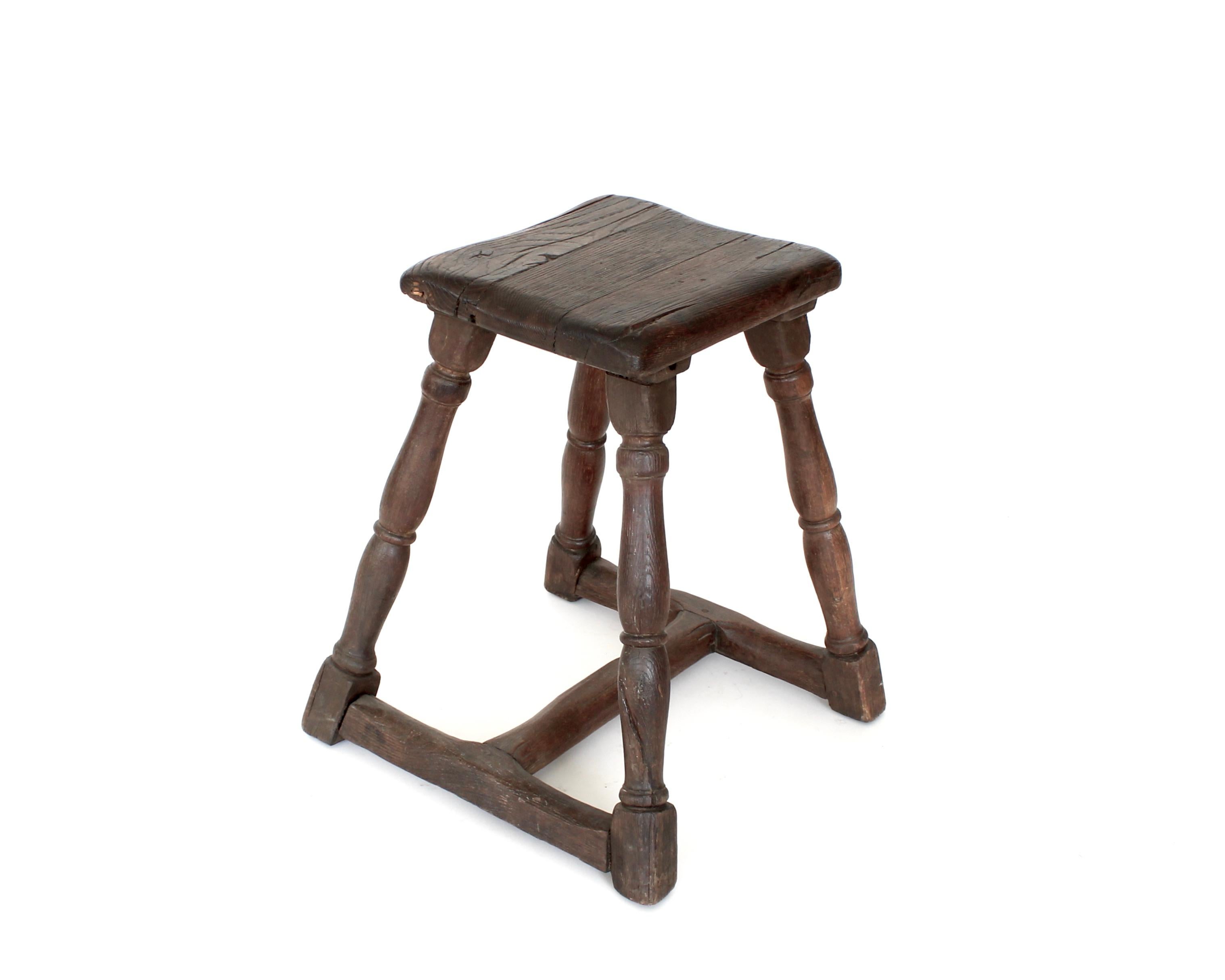 French Rustic Carved Chestnut Stool Brittany 19th c 5