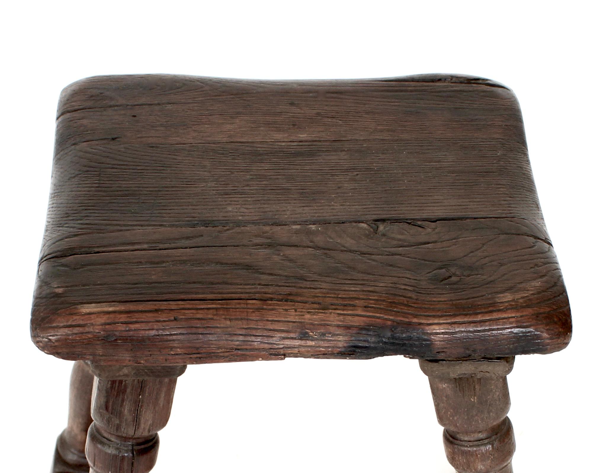 French Rustic Carved Chestnut Stool Brittany 19th c 6