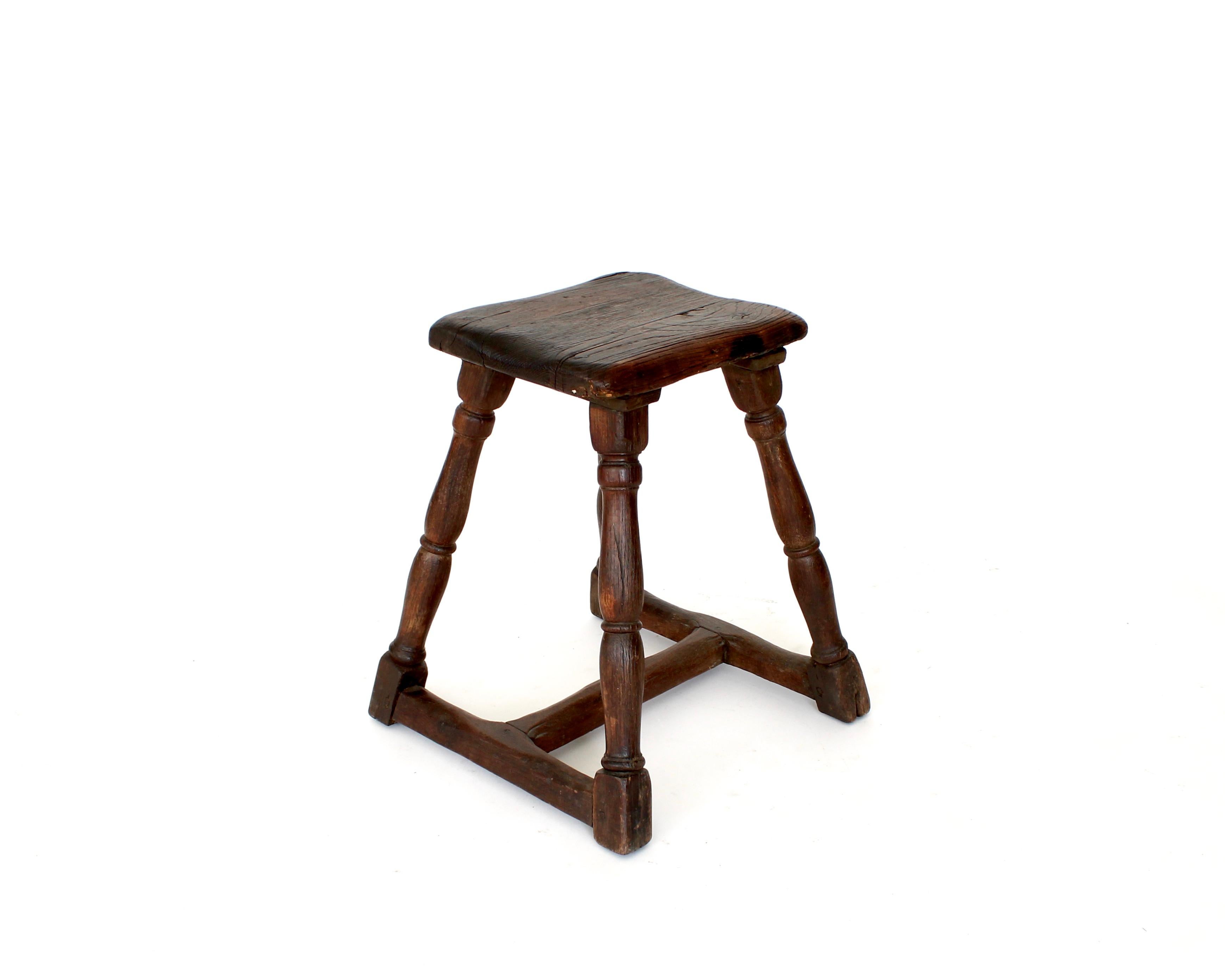 Louis XIII French Rustic Carved Chestnut Stool Brittany 19th c