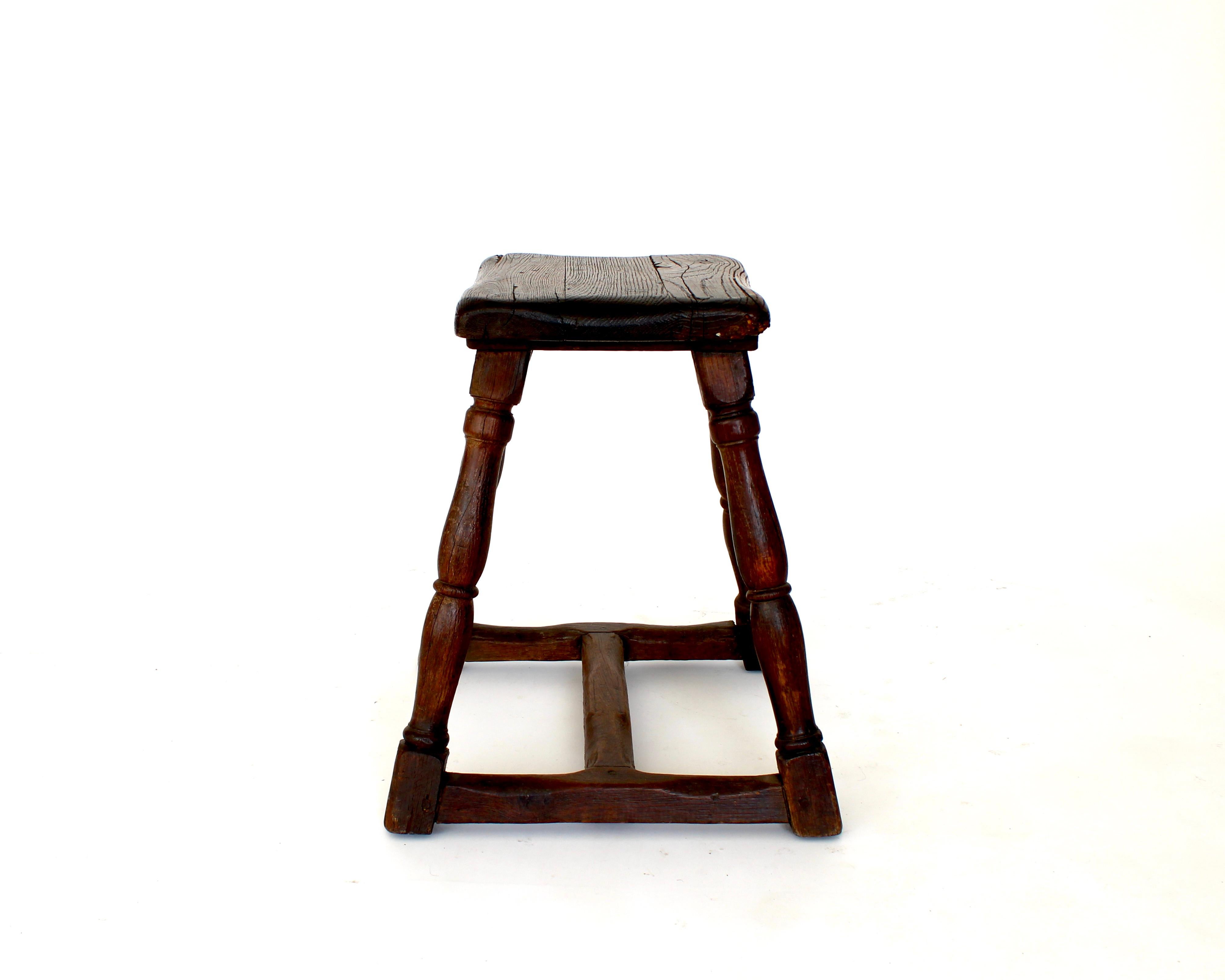 French Rustic Carved Chestnut Stool Brittany 19th c 1