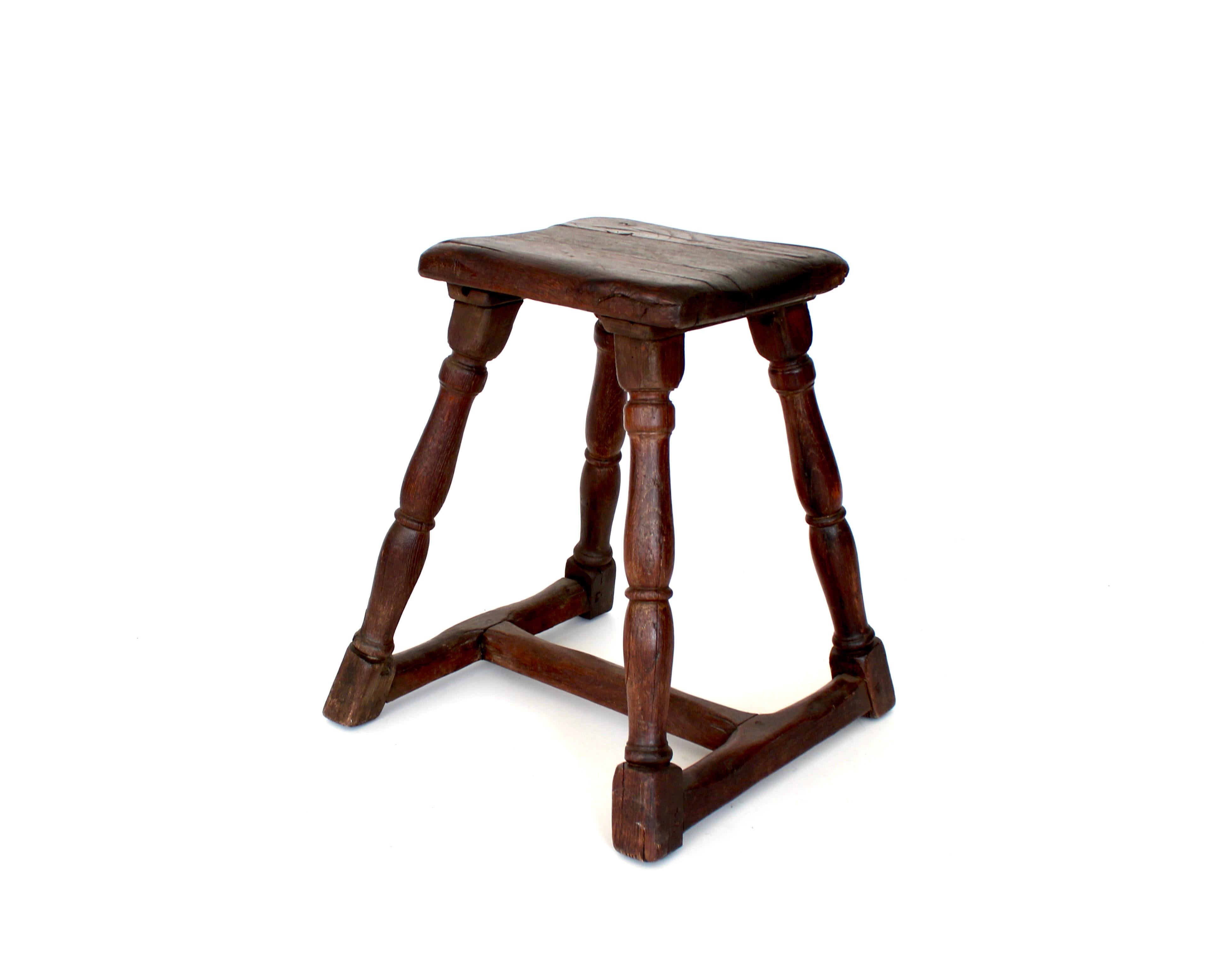 French Rustic Carved Chestnut Stool Brittany 19th c 2