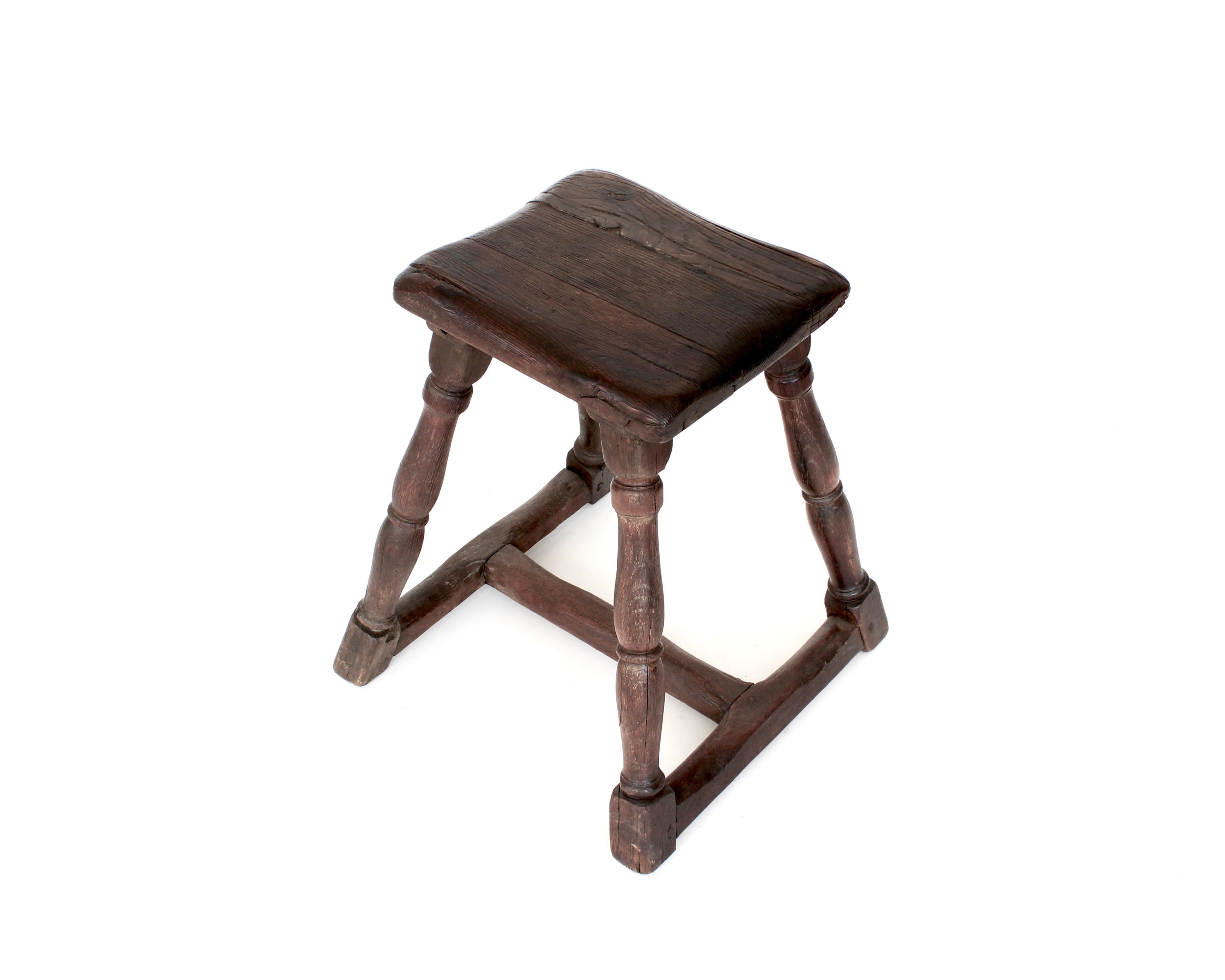 French Rustic Carved Chestnut Stool Brittany 19th c 3