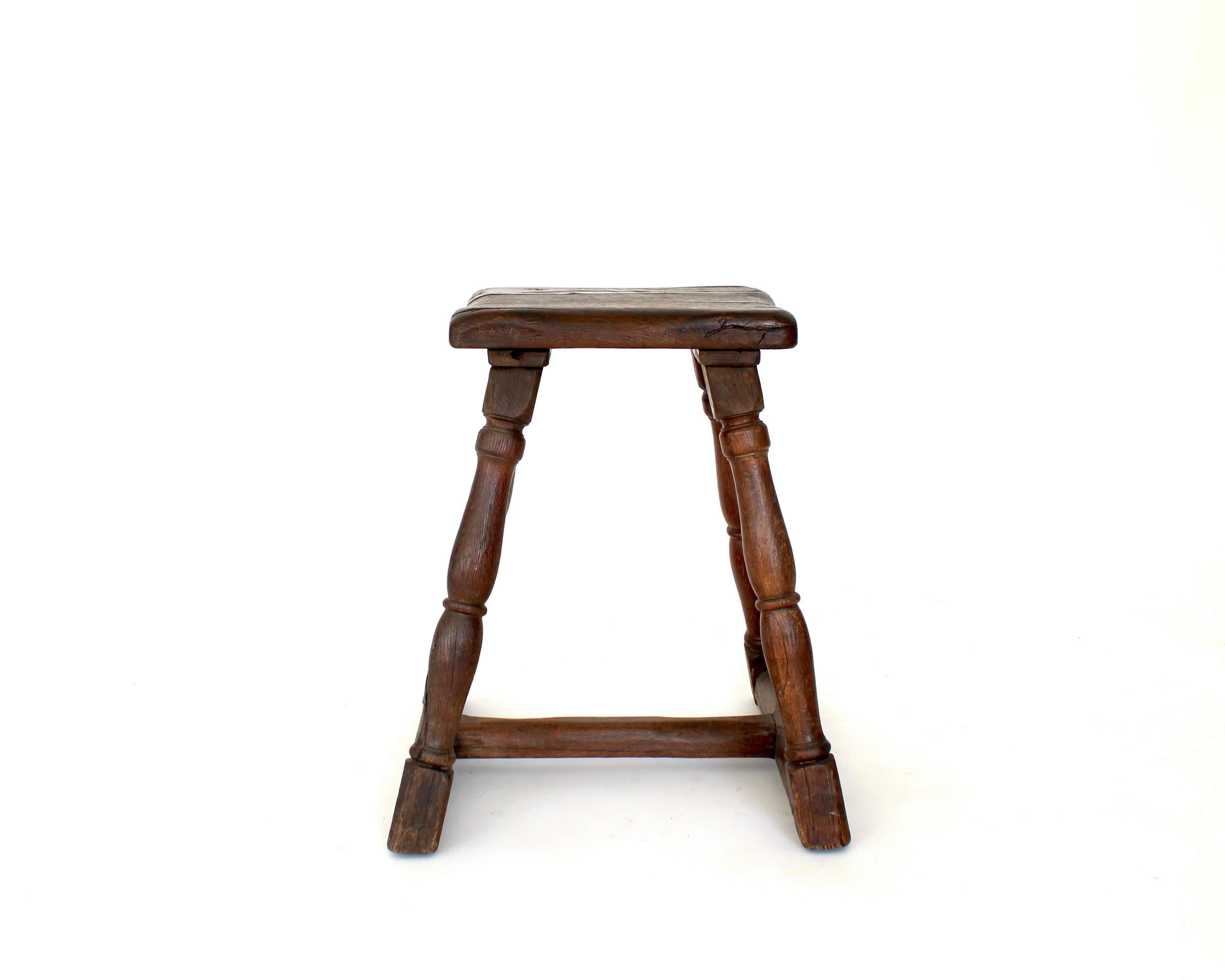 French Rustic Carved Chestnut Stool Brittany 19th c 4